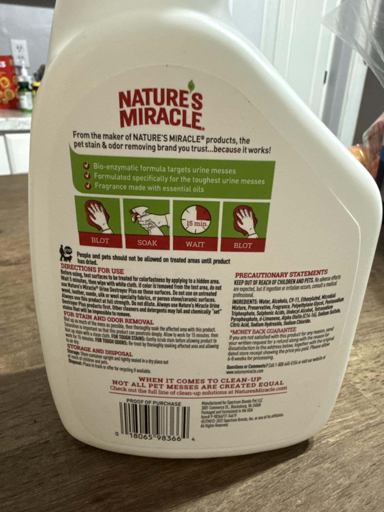 Nature's Miracle Urine Destroyer Plus for Dogs, Enzymatic Formula for Severe Dog Stains, 32 oz customer photo 2