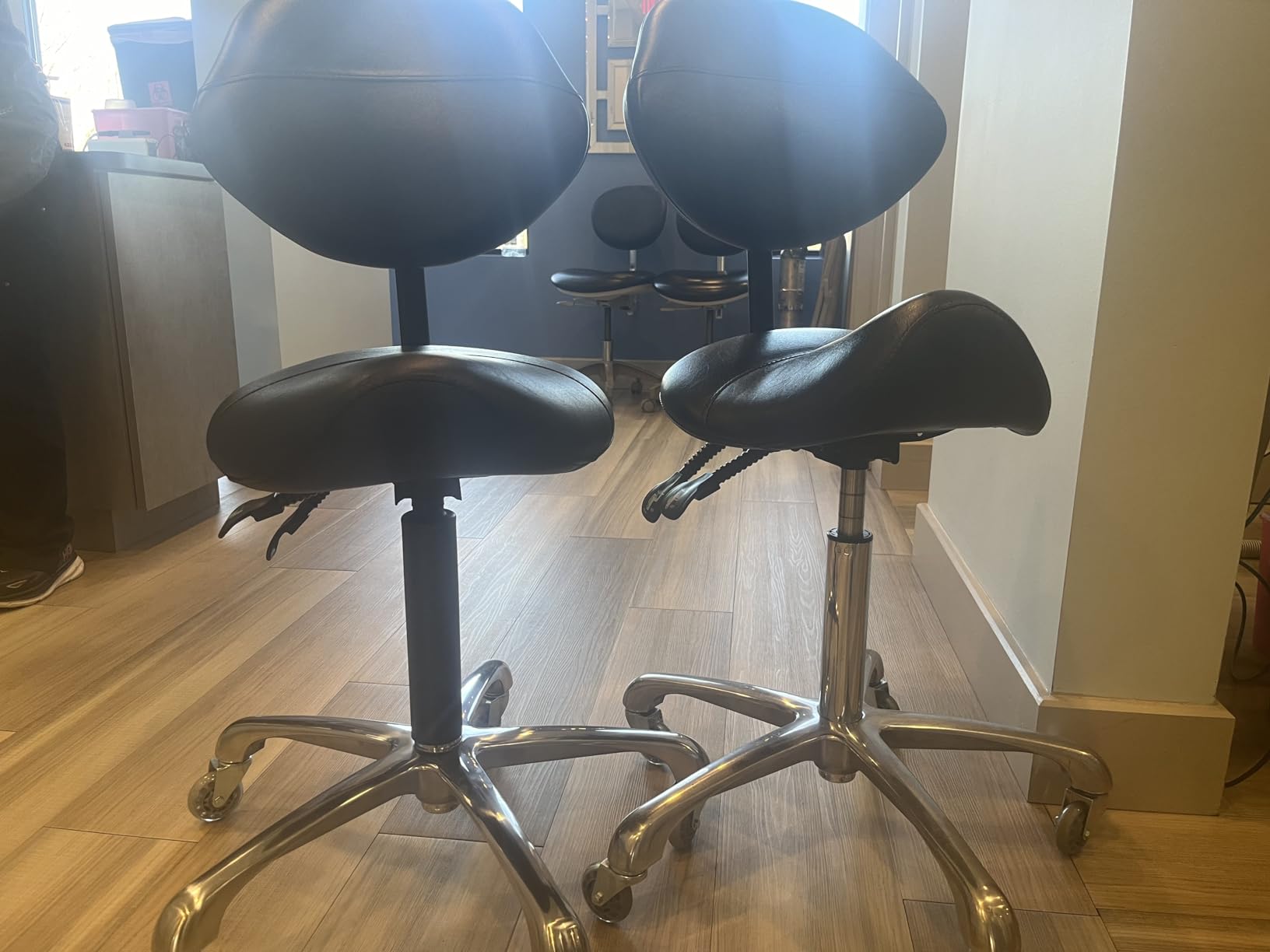 Saddle Stool Dental Hygienist Rolling Chair with Back Support, Black | Esthetician Chair Saddle Stool Adjustable Height for Lash Salon Tattoo Shop Spa Dentist Clinic customer photo 2