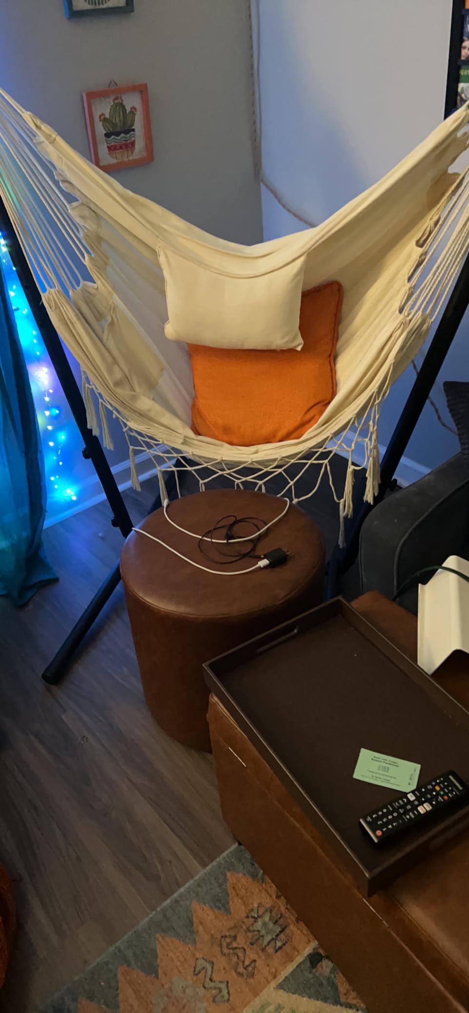 Hammock with Stand Phone Holder Included Double Hanging Chair Macrame Boho Handmade Adjustable Swing Indoor Outdoor Patio Yard Garden Porch 400lbs Capacity (2022 Grey) customer photo 2