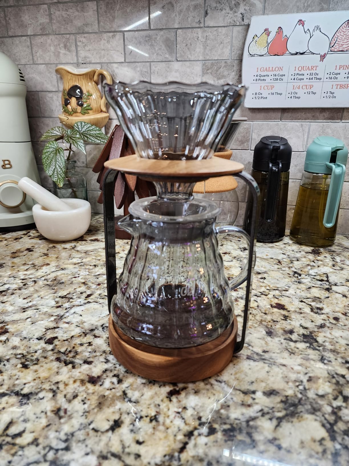 SOTECH Pour Over Coffee Station Dripper Stand Coffee Filter Wooden Filter Holder Glass Server with Paper Coffee Filters, Coffee Maker Stand Set for Coffee Tea and Saffron customer photo 2