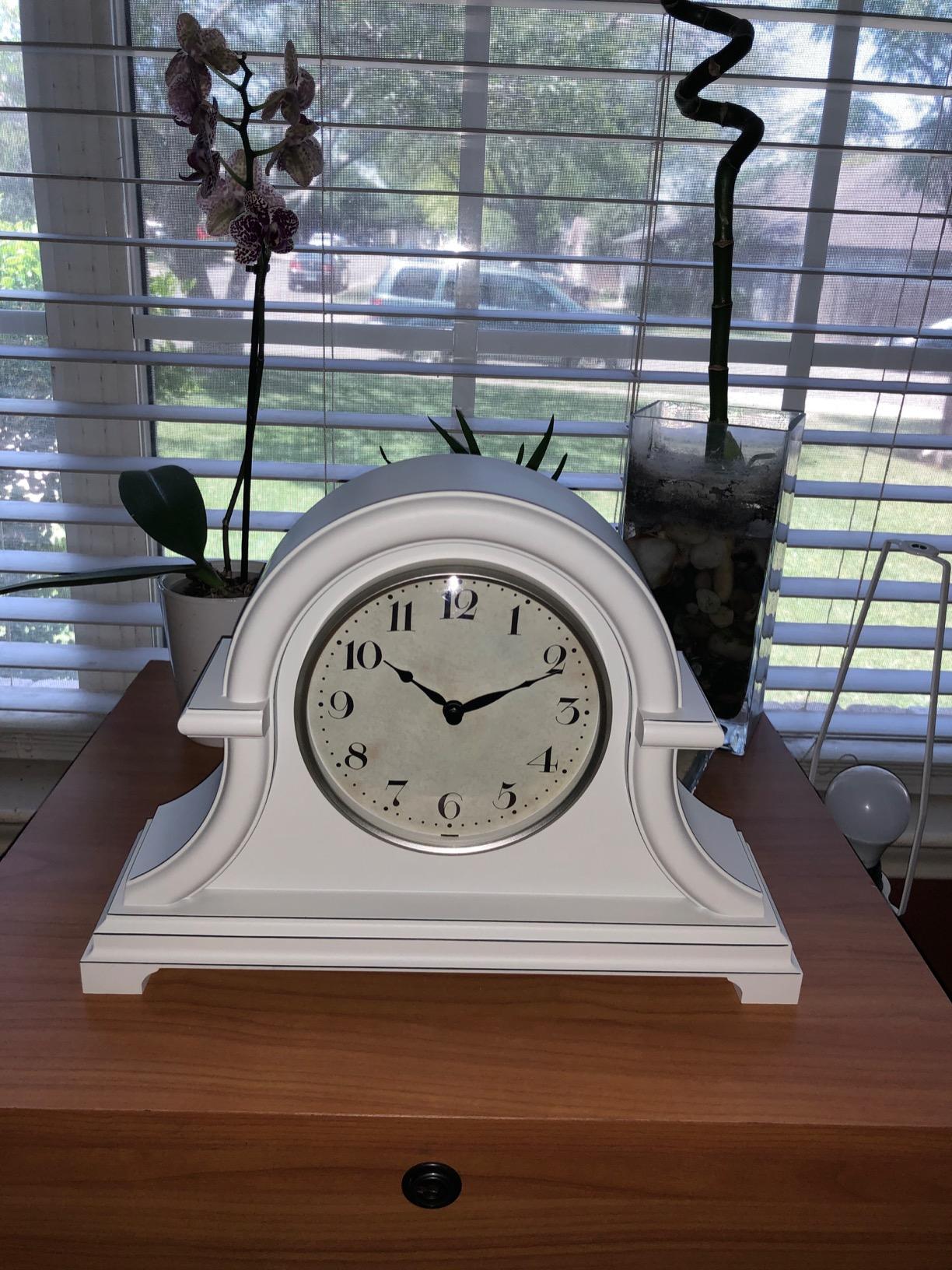 Presentime & Co. Mantel Clock Vintage Farmhouse Series, Napoleon Desk & Shelf Clock, 13 x 10 inch, Domed Lens, Quartz Movement, ABS Plastic Case, Walnut Brown Finish (Home/Tabletop Decoration) customer photo 1