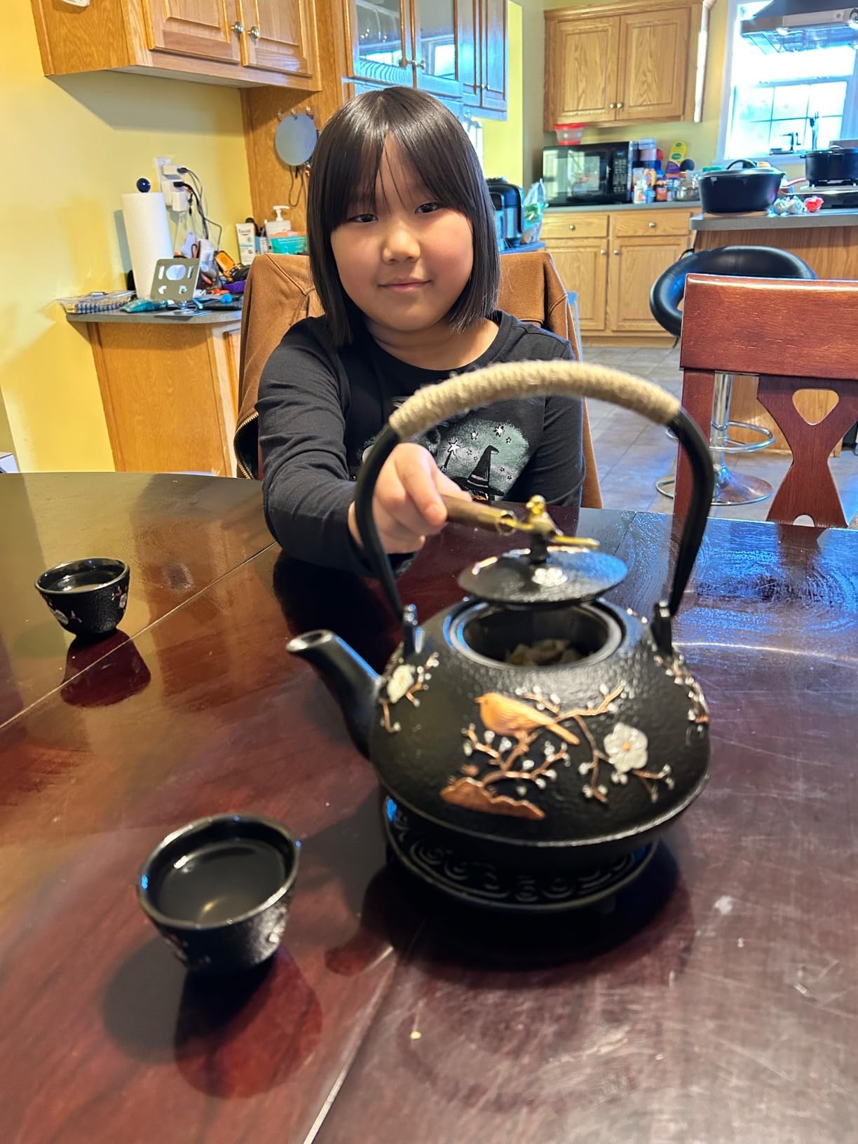 Dyna-Living Cast Iron Teapot 40.6oz Japanese Tea Kettle Set with 4 Tea Cups | Teapot with Stainless Steel Infuser & Trivet, Enamel Coated, Cast Iron Tea Kettle for Stovetop, Teapot Set Gift for Tea Lover customer photo 1