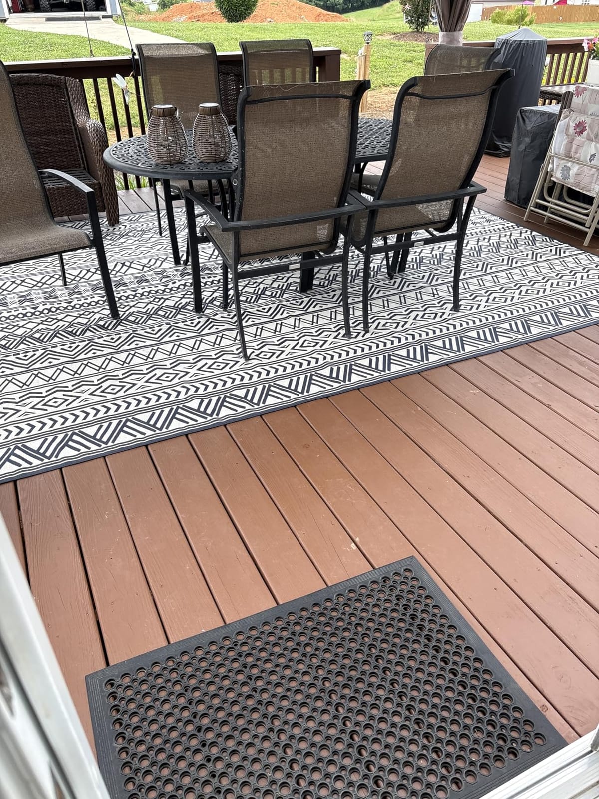 Outdoor Rug Carpet 5x8 ft, Flatweave Textured Outdoor Patio Rug Non Slip Indoor Outdoor Rugs with Rubber Particles Backing Boho Outdoor Area Rug for Patio Deck Front Porch Backyard Balcony customer photo 2