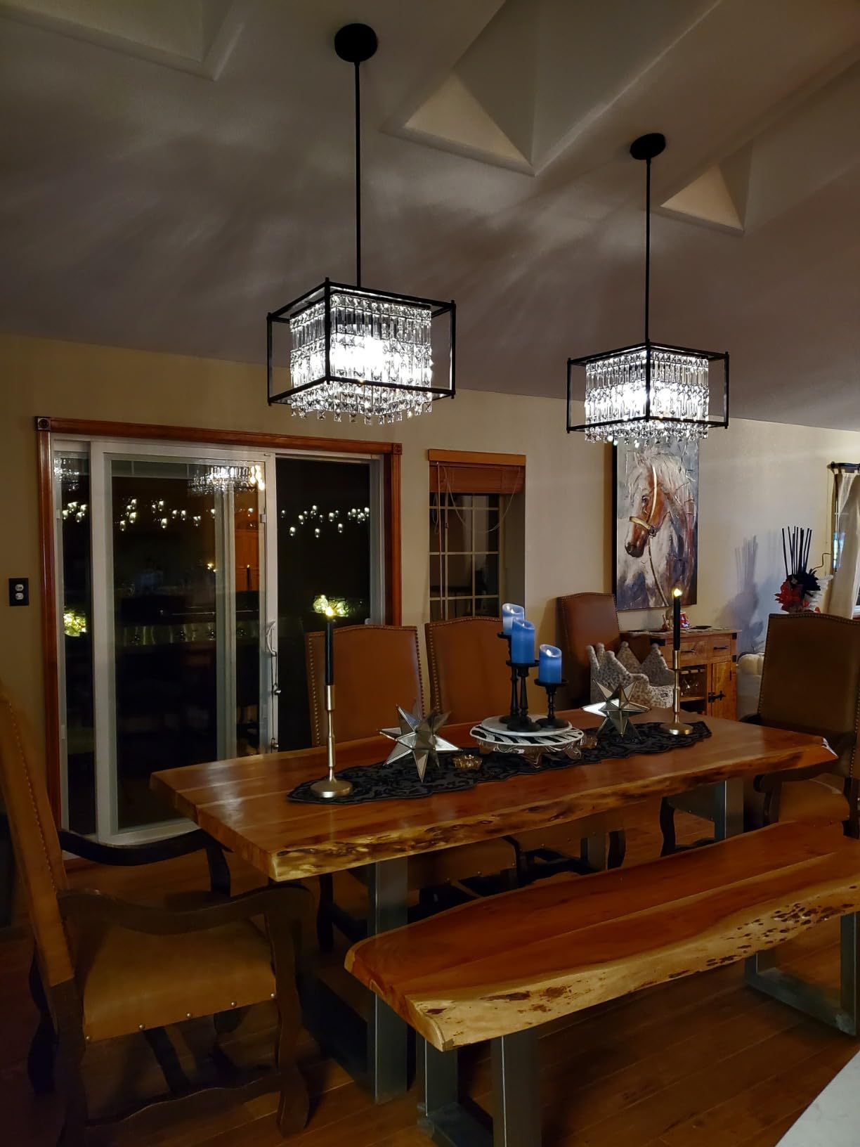 LMQNINE Modern Gold Pendant Light Fixtures for Kitchen Island, Crystal Chandelier Lights Fixture, Elegant Adjustable Pendant Lighting for Dining Room Bedroom (Square 1-Light) customer photo 2