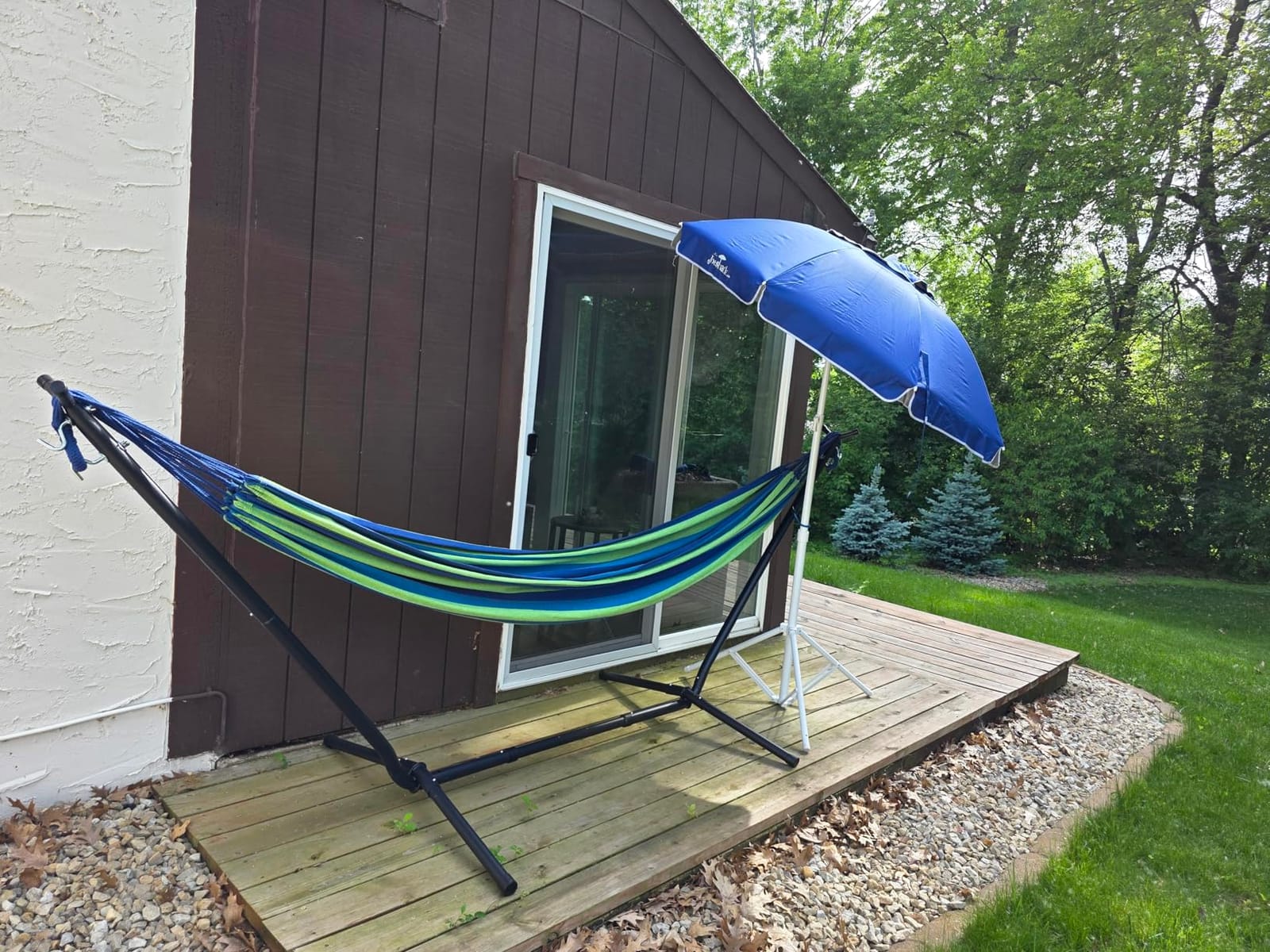 SUNCREAT 2-in-1 Hammocks Hammock Chair with Stand, Patented, Blue Stripe | 475 lbs Capacity, Heavy Duty Two Person Hammock with Stand customer photo 2