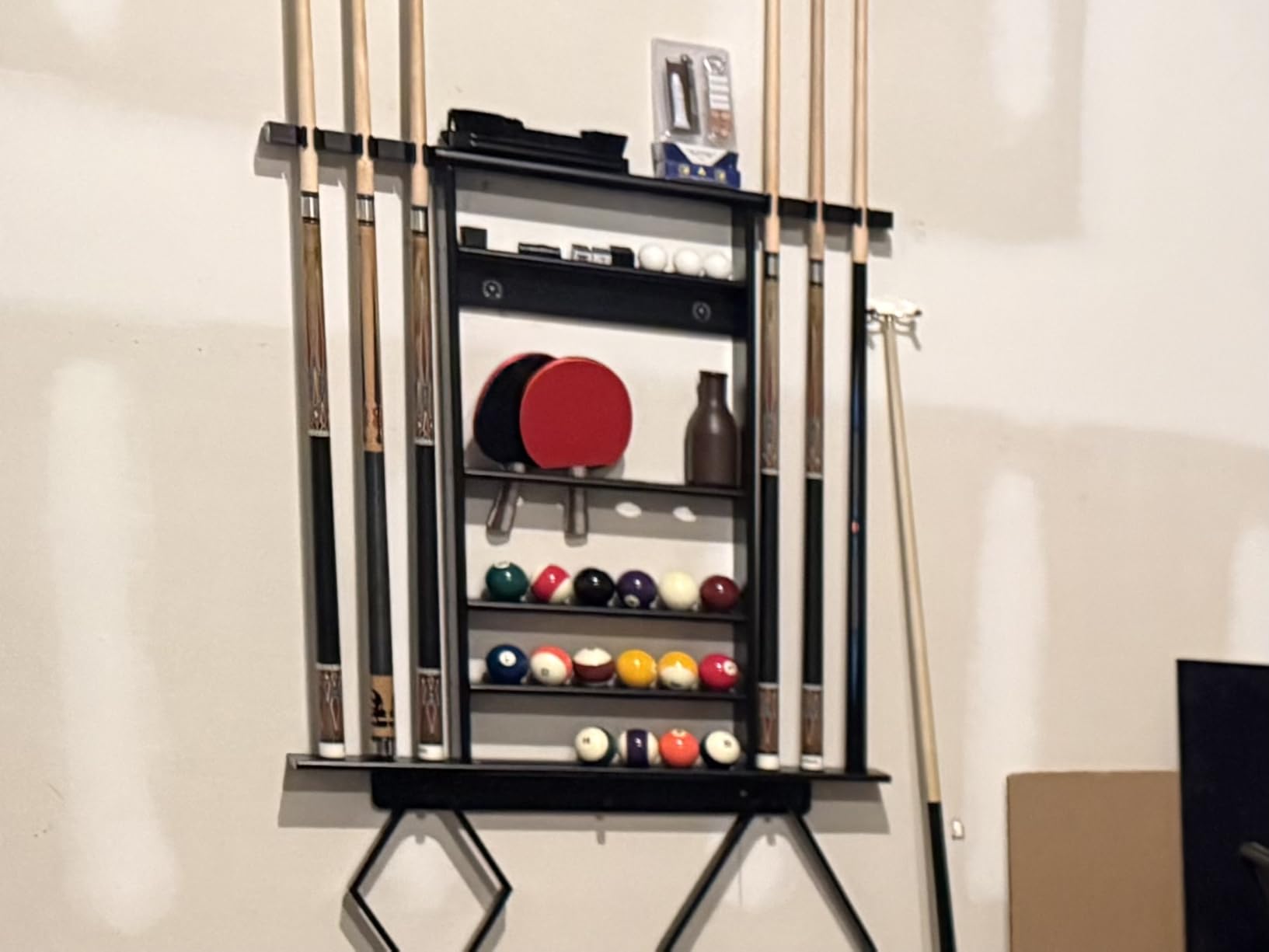 Pool Cue Rack Wall Mount, Billiard & Ping Pong Paddle Storage Organizer | 2-in-1 Game Room Organizer Holds 6 Pool Sticks, Balls, Rack, Chalk, Brush and Table Tennis Accessories, 100% Solid Pine Wood customer photo 2