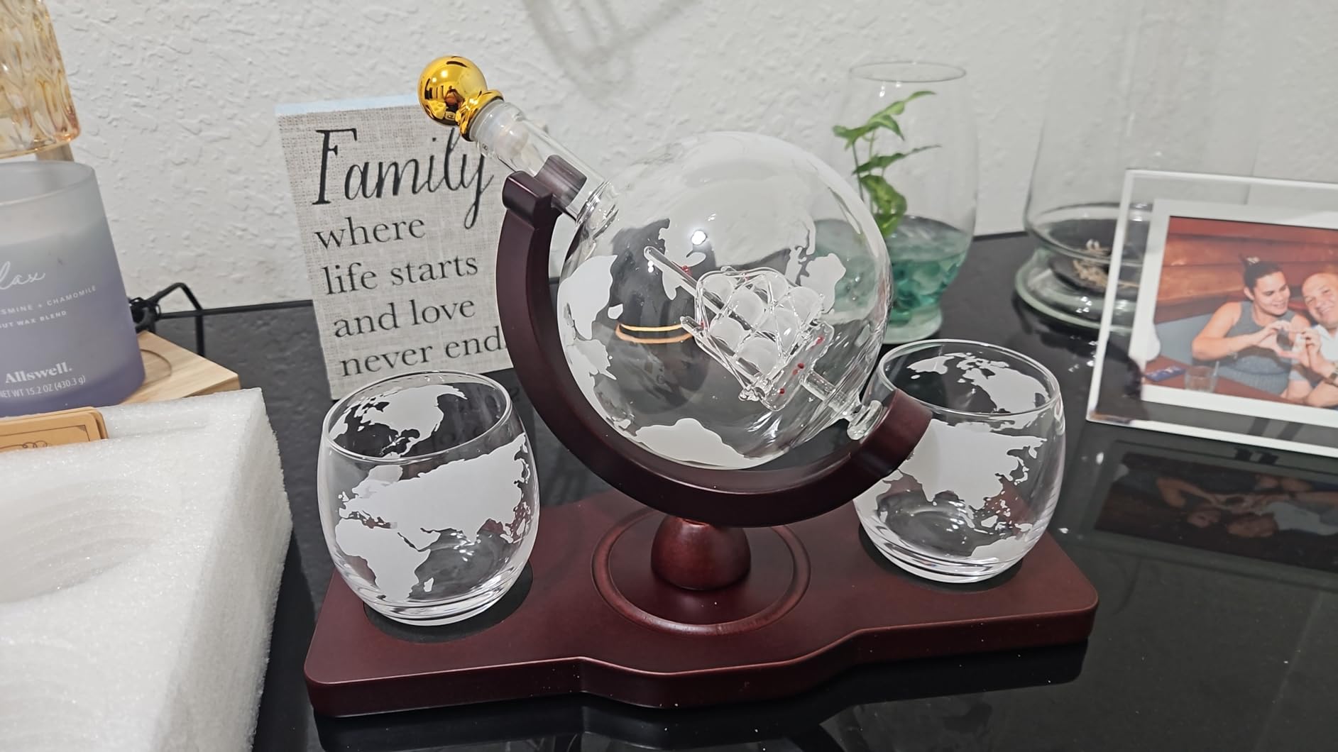 Gifts for Men Dad Fathers Day, Whiskey Decanter Globe Set with 2 Ball Stones & 2 Glasses, Anniversary Birthday Gifts for Him Husband Boyfriend Brother, Cool Stuff Gift for Bourbon Scotch customer photo 2