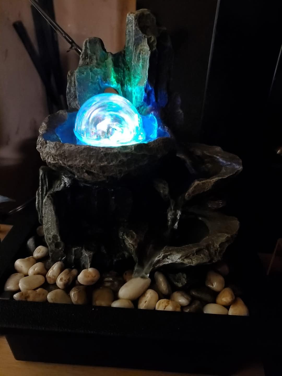Tabletop Fountain Rotating Ball Rock Waterfall Fountain Office Tabletop Fountains for Home Office Decor Includes Many Natural River Rocks Decorated with Colorful Lights and Rolling Ball customer photo 1