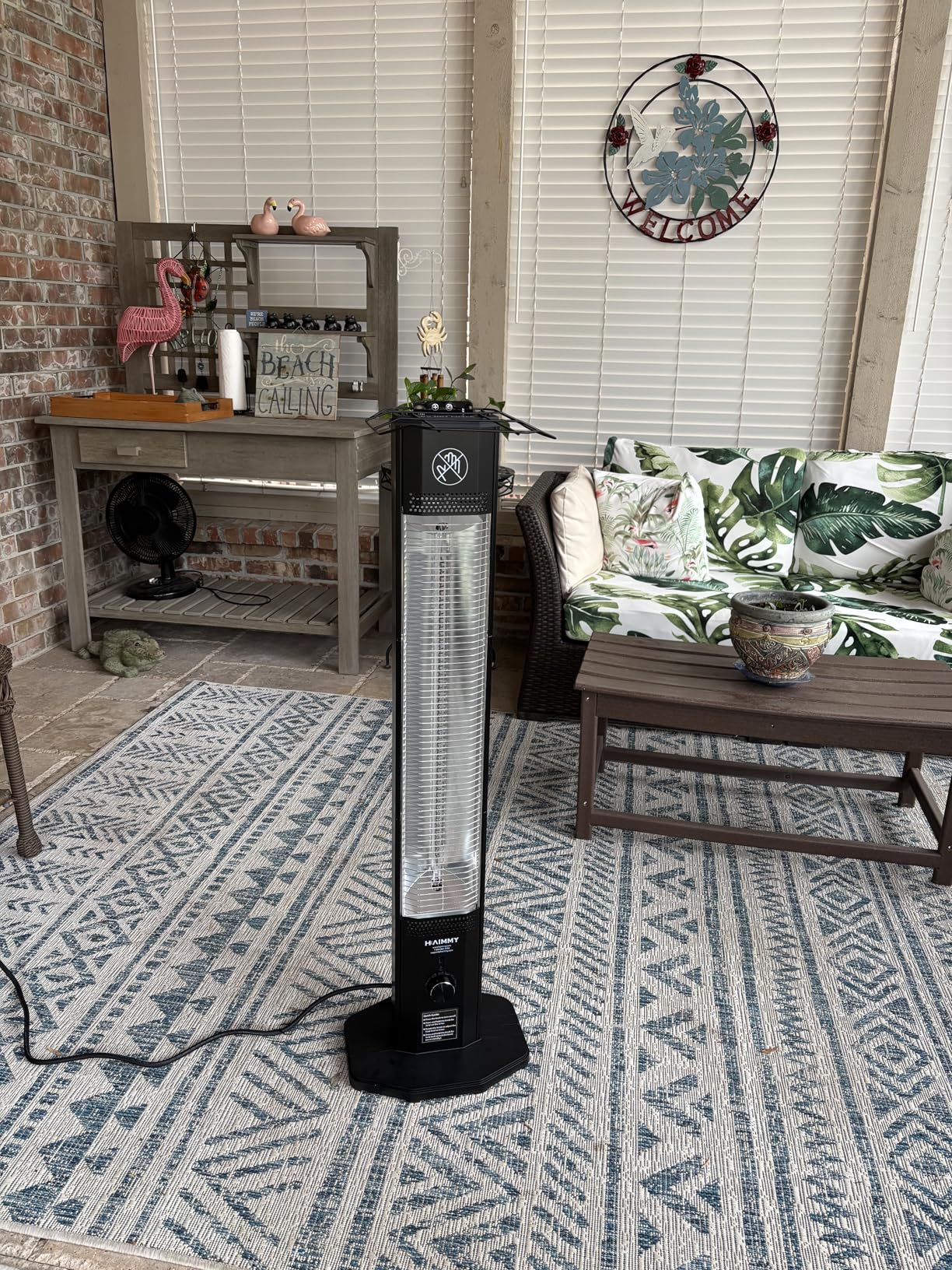 Outdoor Electric Patio Heater, Haimmy 42in Infrared Heater with Remote, 9 Heat Levels, 9H Timers, 1500W Instant Heating, Safety Lock, Tip-Over & Overheat Protection, IPX5 Waterproof Tower Space Heater customer photo 2