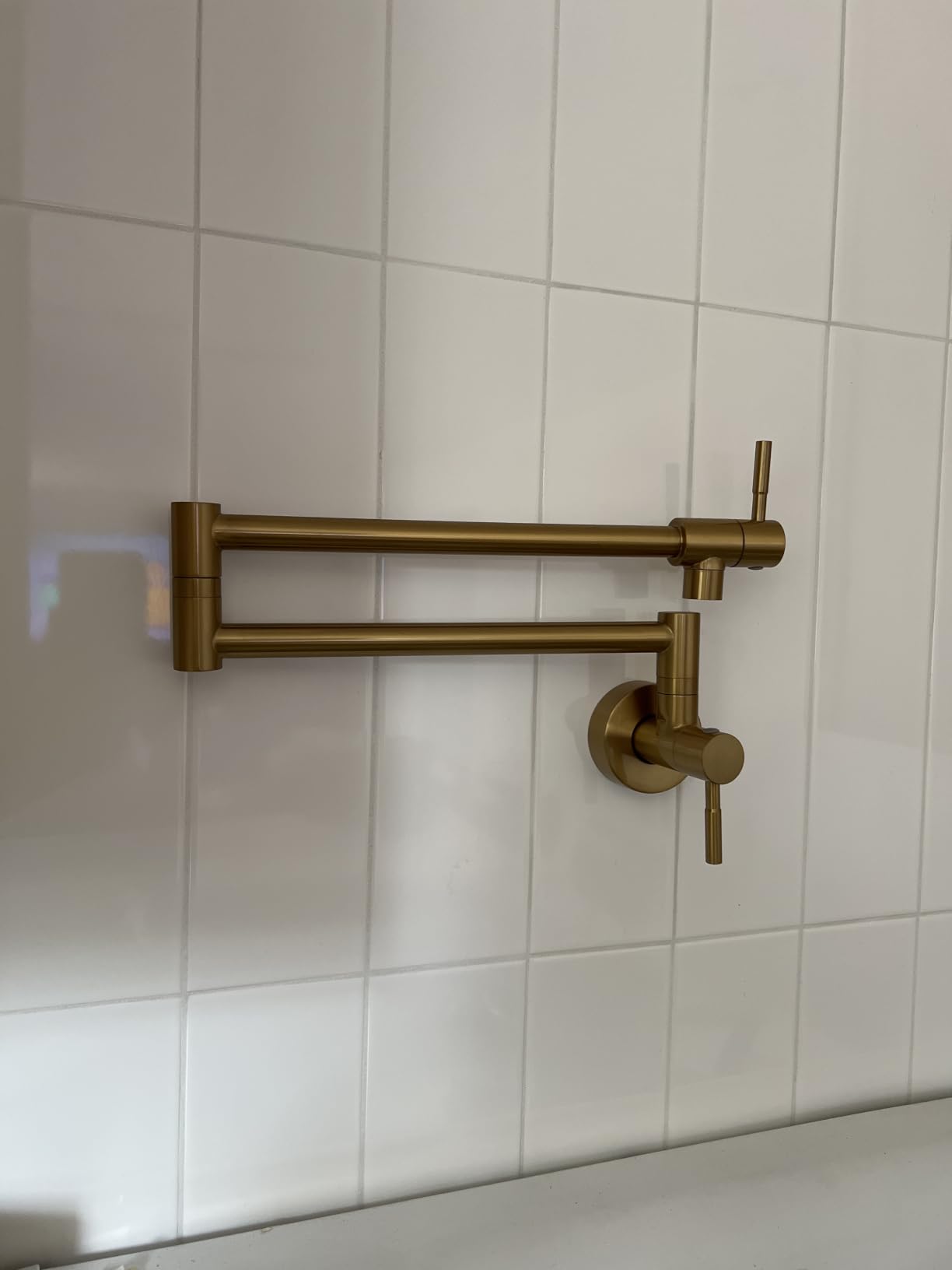 Fransiton Matte Black Pot Filler, Pot Filler Faucet Wall Mount, Brass Folding Stretchable with Double Joint Swing Arm Single Hole Two Handles Kitchen Restaurant customer photo 2