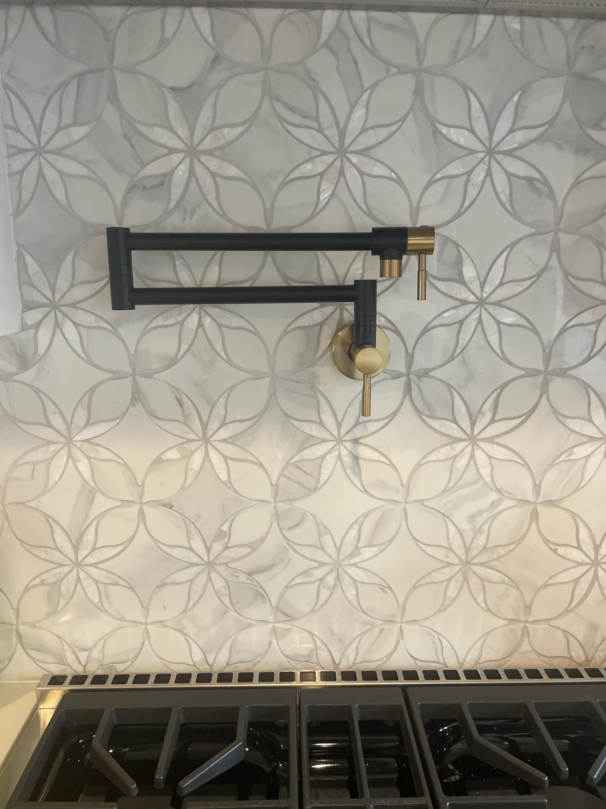 Fransiton Brushed Gold Pot Filler, Pot Filler Faucet Wall Mount, Brass Folding Stretchable with Double Joint Swing Arm Single Hole Two Handles Kitchen Restaurant customer photo 1