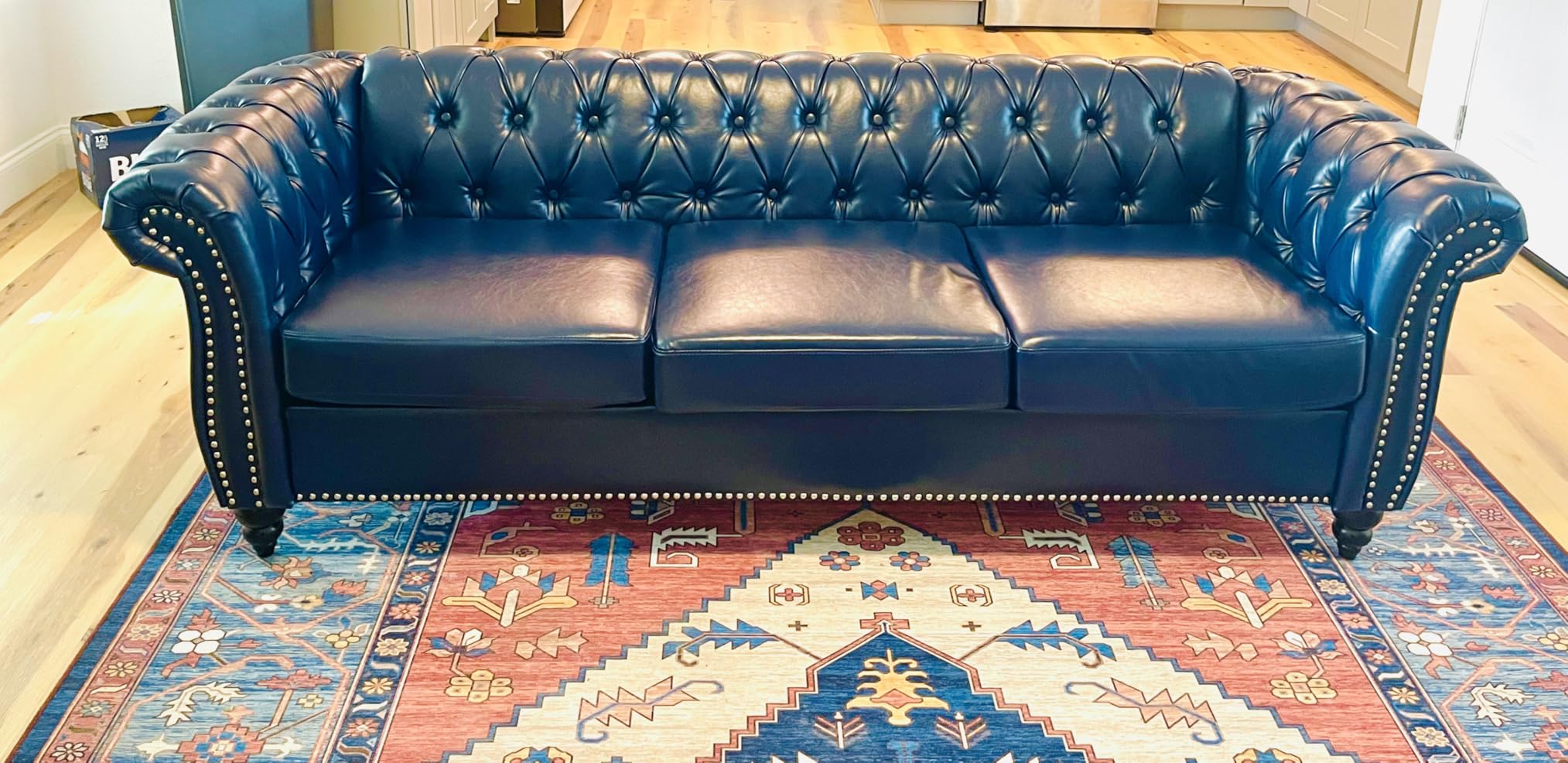 LEVNARY Chesterfield Sofa, Classic Tufted Upholstered Leather Couch, Modern 3 Seater Couch Furniture with Tufted Back for Living Room Office (Dark Brown) customer photo 1