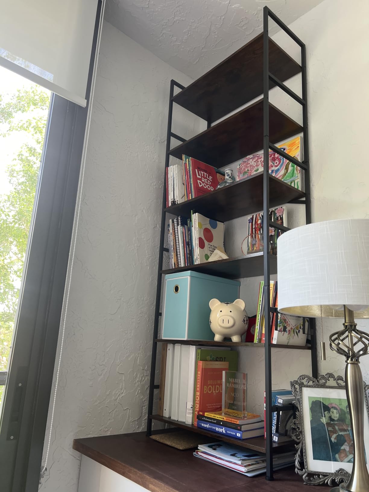 Homeiju Bookshelf, 3 Tier Industrial Bookcase, Metal Small Bookcase, Rustic Etagere Book Shelf Storage Organizer for Living Room, Bedroom, and Home Office(Rustic Brown) Patent Pending D29873033 customer photo 2