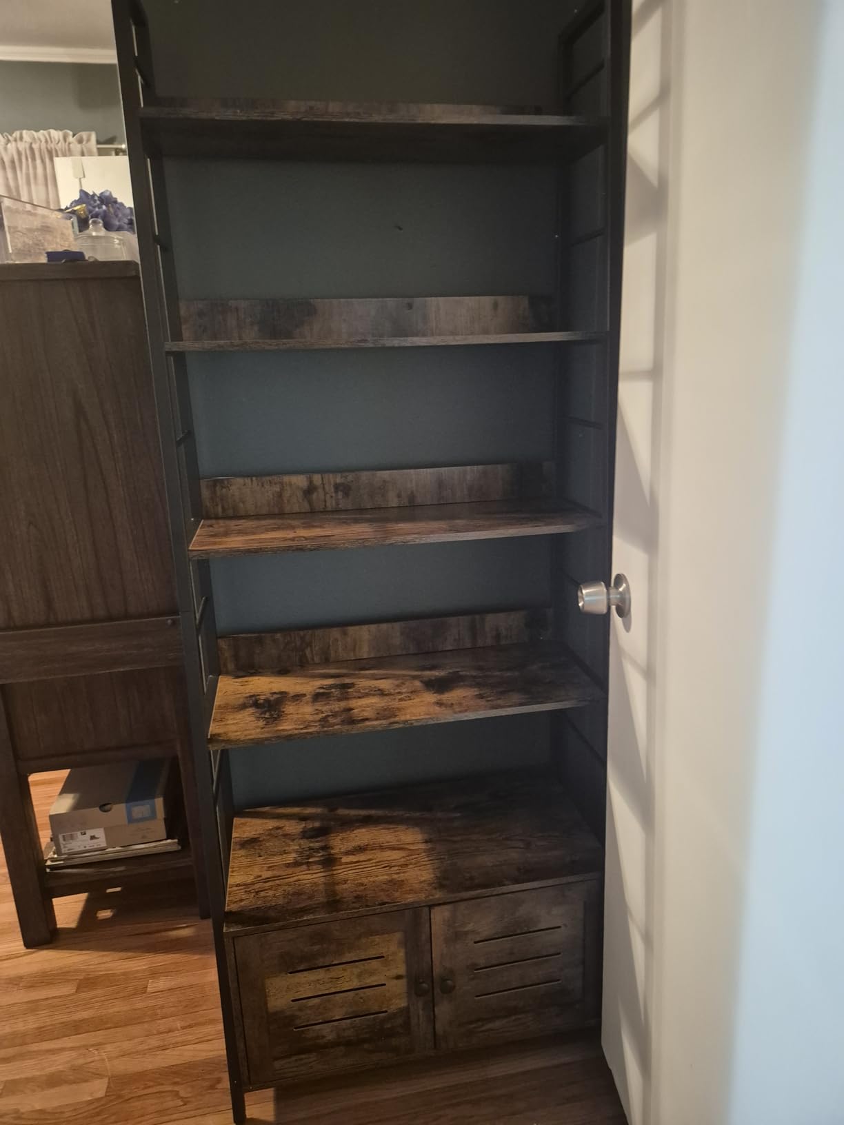 IRONCK 4 Tier Ladder Bookcase with Louvered Doors Rustic Brown | Bookshelf; Ladder Shelf; bottom cabinet; anti tip kit; for Bedroom Living Room Home Office customer photo 1