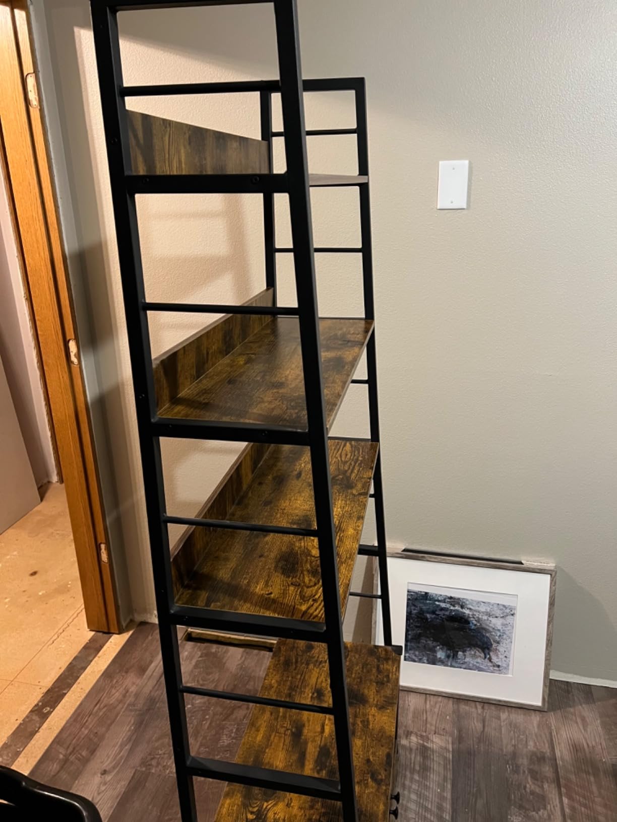 IRONCK 4 Tier Ladder Bookcase with Louvered Doors Rustic Brown | Bookshelf; Ladder Shelf; bottom cabinet; anti tip kit; for Bedroom Living Room Home Office customer photo 2