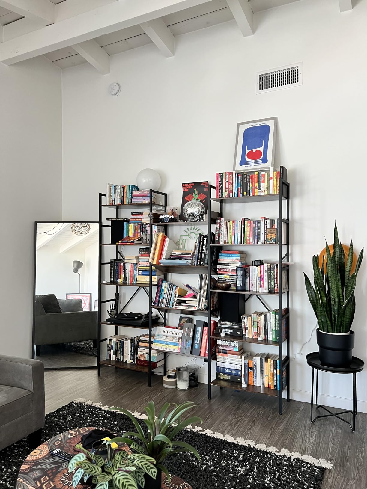 IRONCK Bookshelf, Bookshelves and Bookcases, Triple Wide 5 Tiers Book Shelf with Baffles, Industrial Bookshelf with Metal Frame for Living Room, Home Office customer photo 1