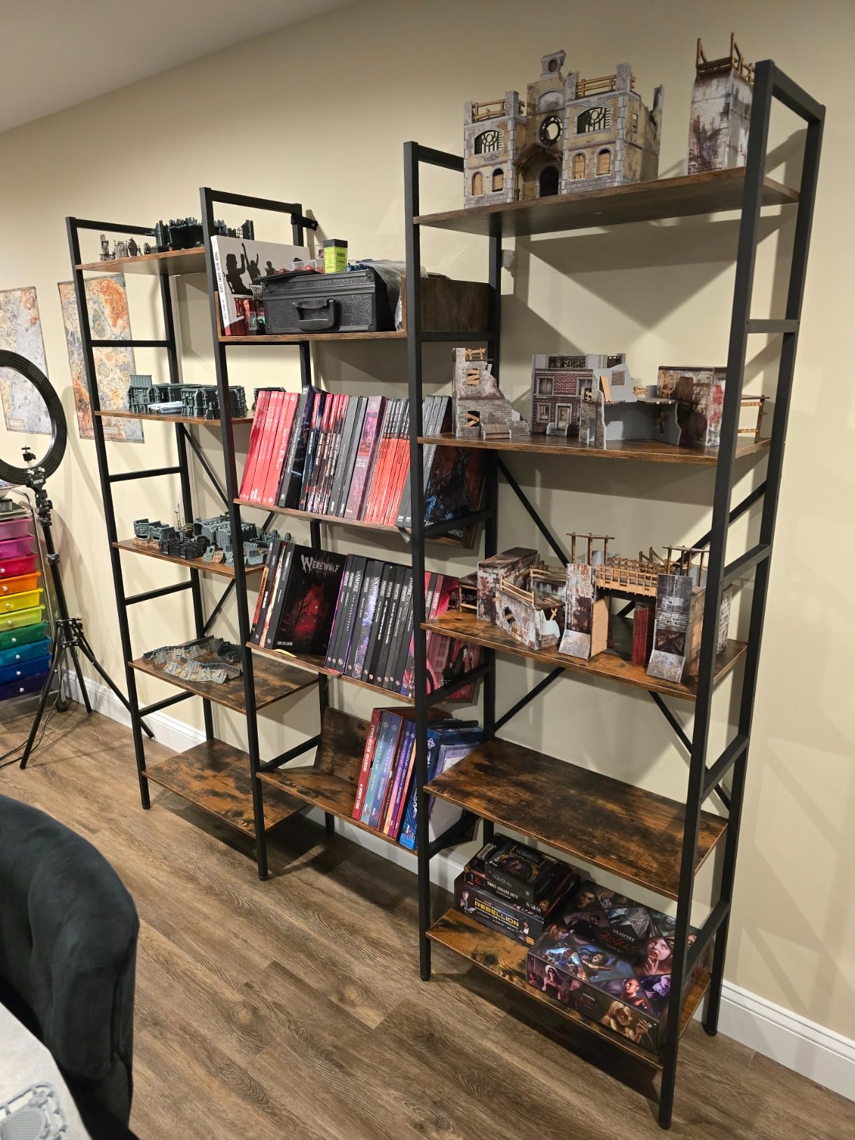 IRONCK Bookshelf, Bookshelves and Bookcases, Triple Wide 5 Tiers Book Shelf with Baffles, Industrial Bookshelf with Metal Frame for Living Room, Home Office customer photo 2