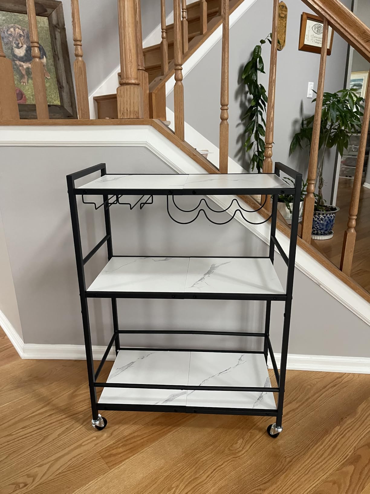 TUTOTAK Bar Cart, Serving Cart for Home, Microwave Cart, Drink Cart, Mobile Kitchen Shelf with Wine Rack and Glass Holder, Rolling Beverage Cart BC01BB030 customer photo 2