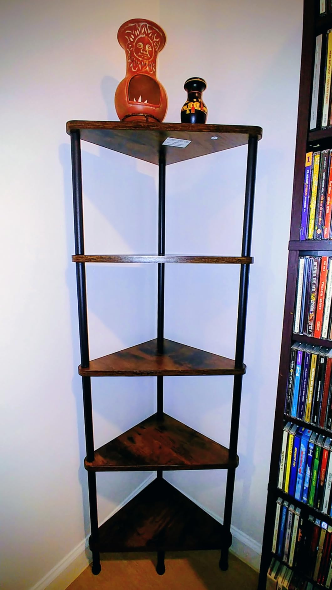 HOOBRO Corner Shelf Stand, Industrial 5-Tier Corner Bookshelf with Metal Frame, Plant Display Shelf, Small Bookcase for Small Spaces, Bedroom, Living Room, Rustic Brown BF33CJ01 customer photo 1