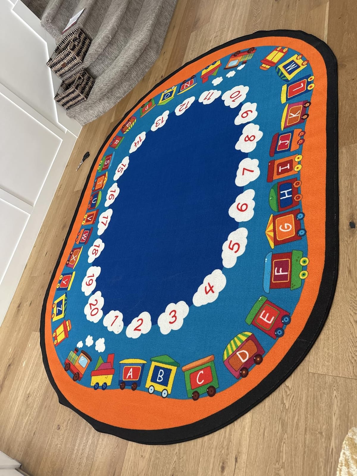 Oval Blue Classroom Rug 6'6''x 8'6'' - Educational Carpet for Circle Time, Alphabet & Numbers Design, Washable & Stain Resistant - Non-Slip Backing for Kindergarten customer photo 1