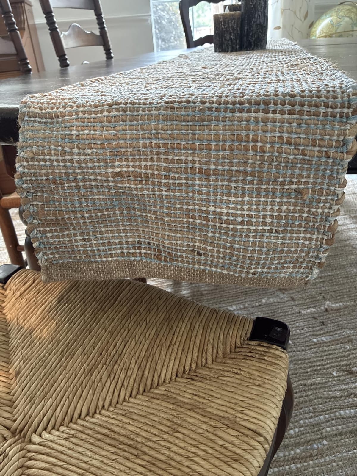 Natural Jute Table Runner 13x108 Inch - Vintage Boho Rustic Table Decor - Handwoven Long Table Runner in Natural Jute and Ivory - Farmhouse Dining or Console Table Accent customer photo 1