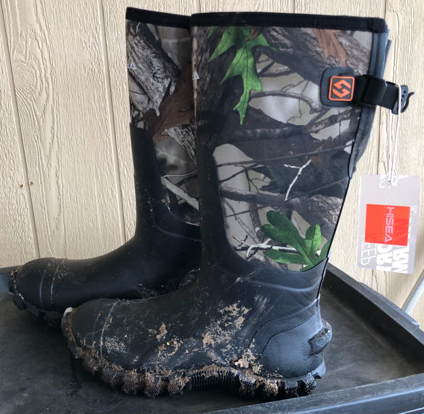 HISEA Men's Rain Boots with Steel Shank Rubber Work Boots Adjustable Calf customer photo 1