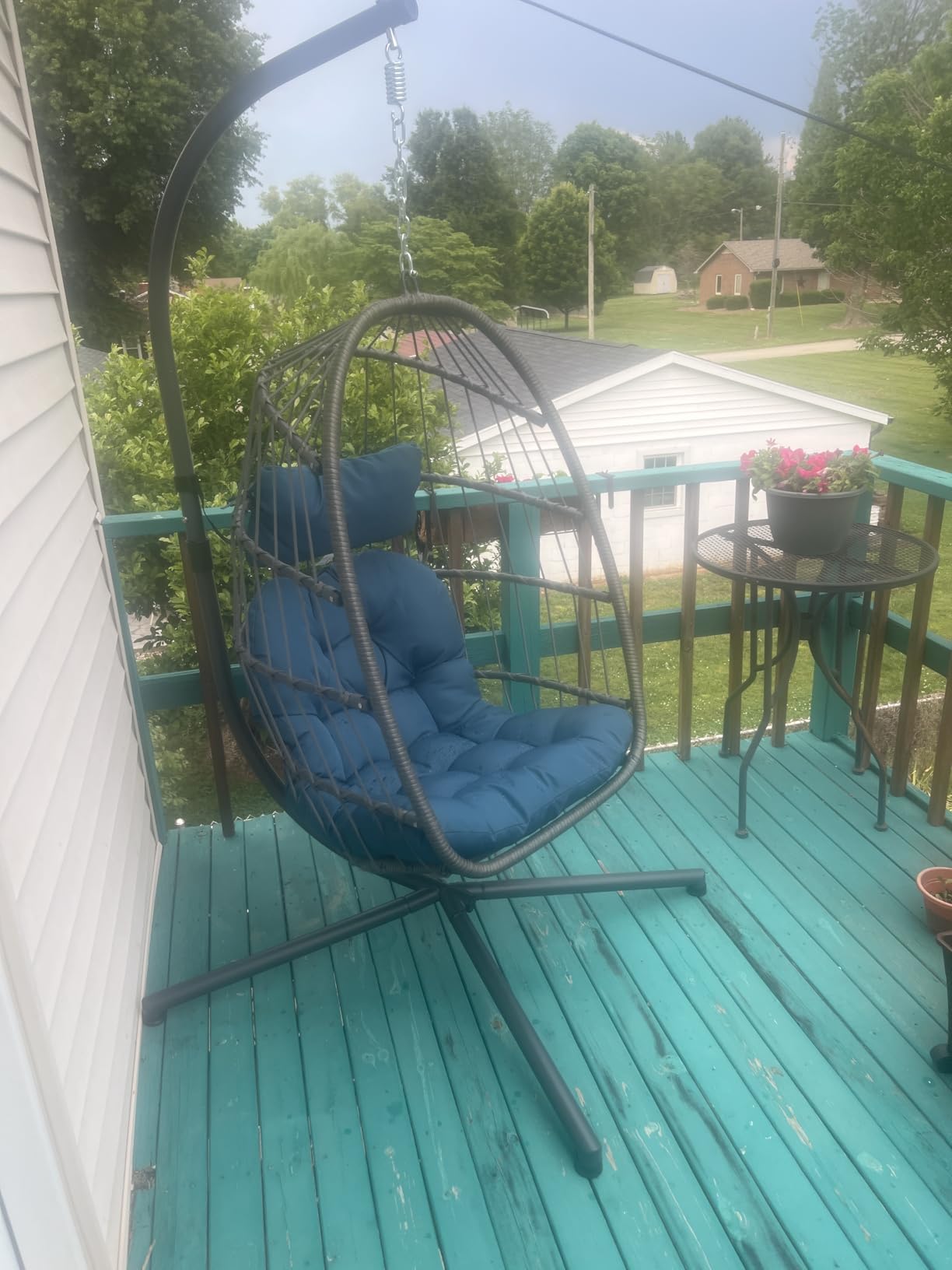Wicker Egg Chair Outdoor Indoor for Patio Balcony, Dark Blue | Egg Chairs with UV Resistant Cushion for Indoor Bedroom Outdoor Garden Backyard customer photo 2