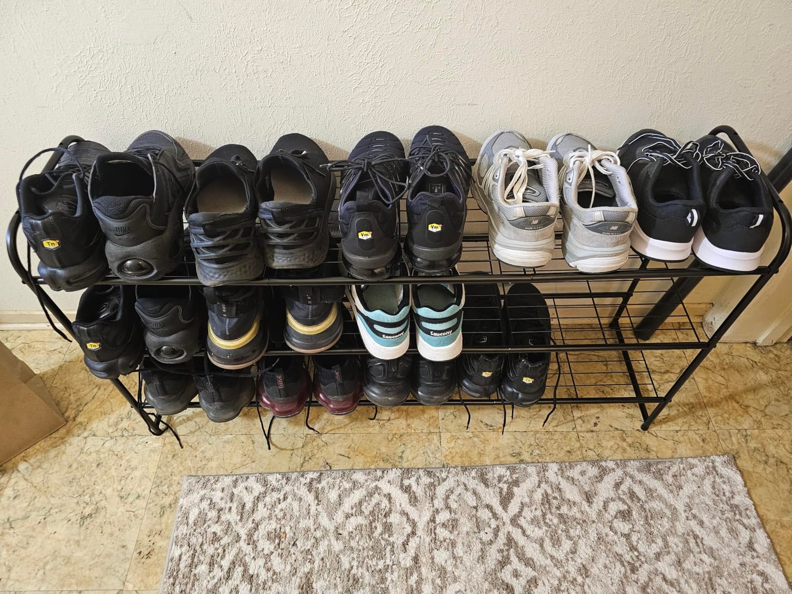 KEETDY 3-Tier Long Shoe Rack for Closet Metal Shoe Organizer for Entryway, Wide Stackable Shoe Storage Shelf with Sturdy Wire Grid for Closet Floor, Bedroom, Black customer photo 2