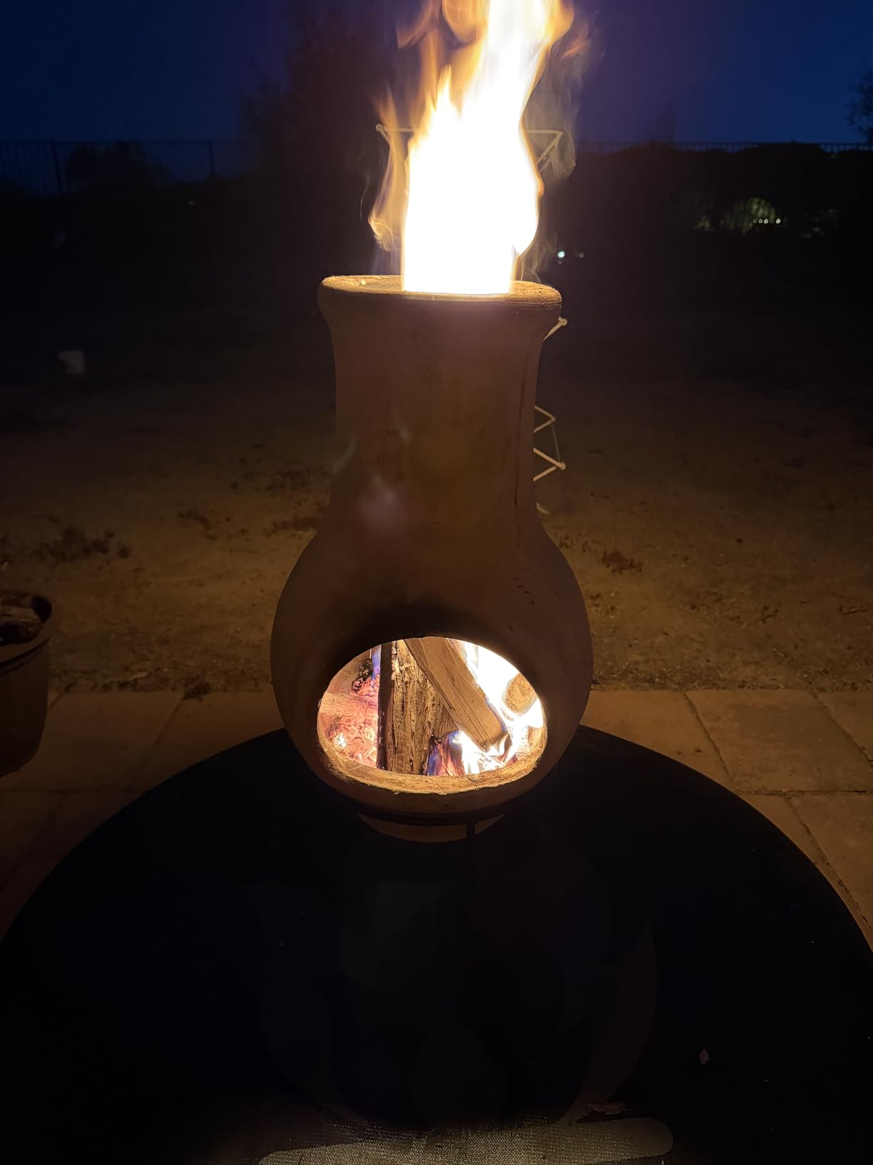 Outdoor Beige Clay Chiminea Outdoor Fireplace Sun Design Charcoal Burning Fire Pit with Sturdy Metal Stand, Barbecue, Cocktail Party, Family Gathering, Cozy Nights Fire Pit customer photo 1