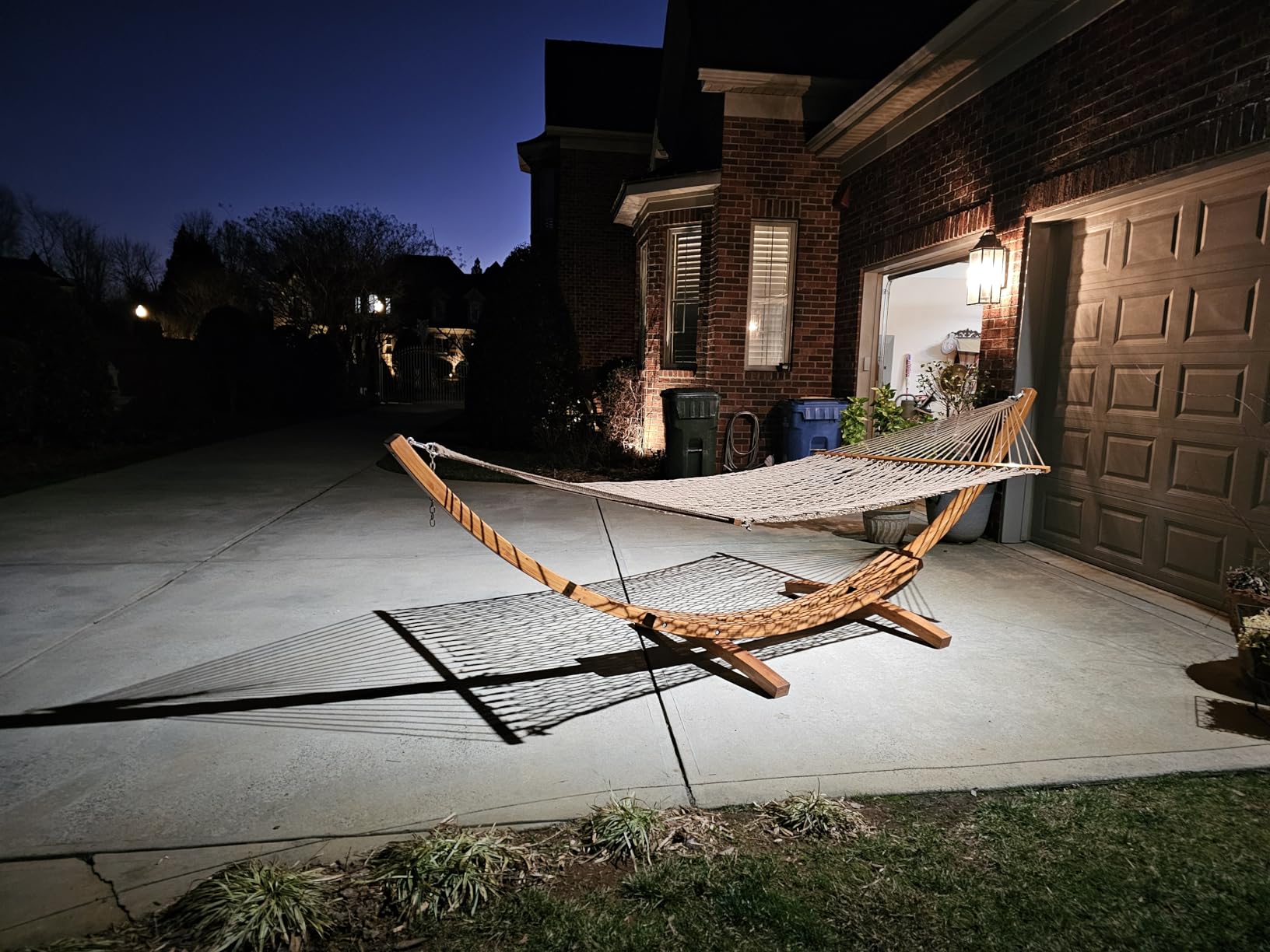 SUNCREAT 13.5 ft Wooden Hammock Stand Only, 475 lbs Capacity | Heavy Duty Larch Wood Arc Hammock Stand with Chains and Carabiners customer photo 2