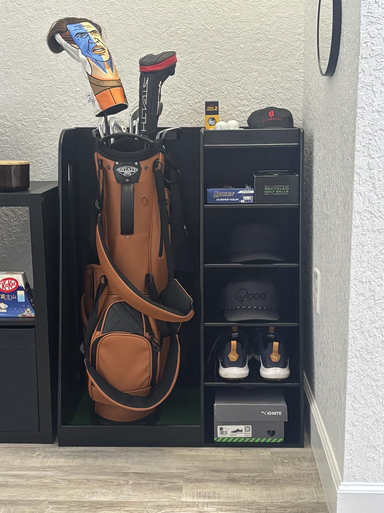 GoSports Premium Wooden Golf Bag Organizer and Storage Rack - Black, White or Brown Finish customer photo 1