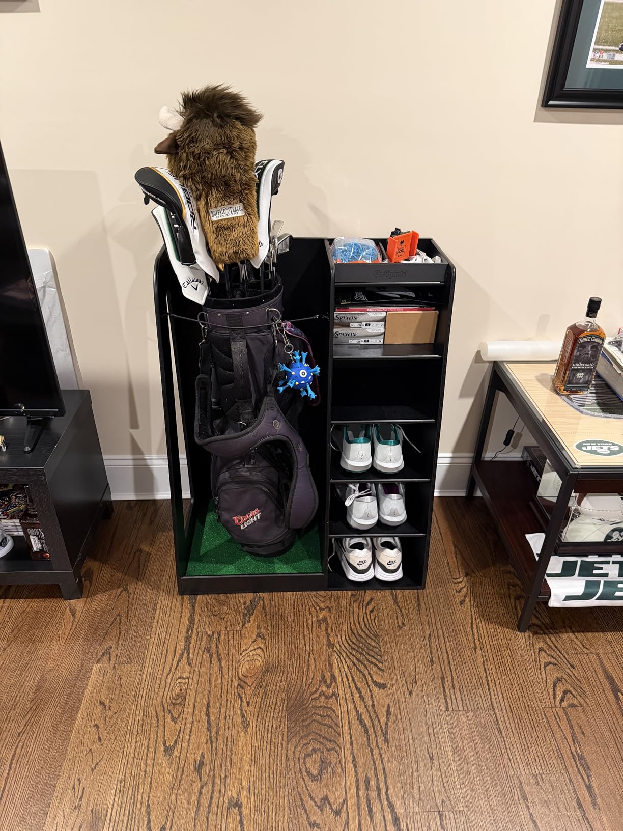 GoSports Premium Wooden Golf Bag Organizer and Storage Rack - Black, White or Brown Finish customer photo 2