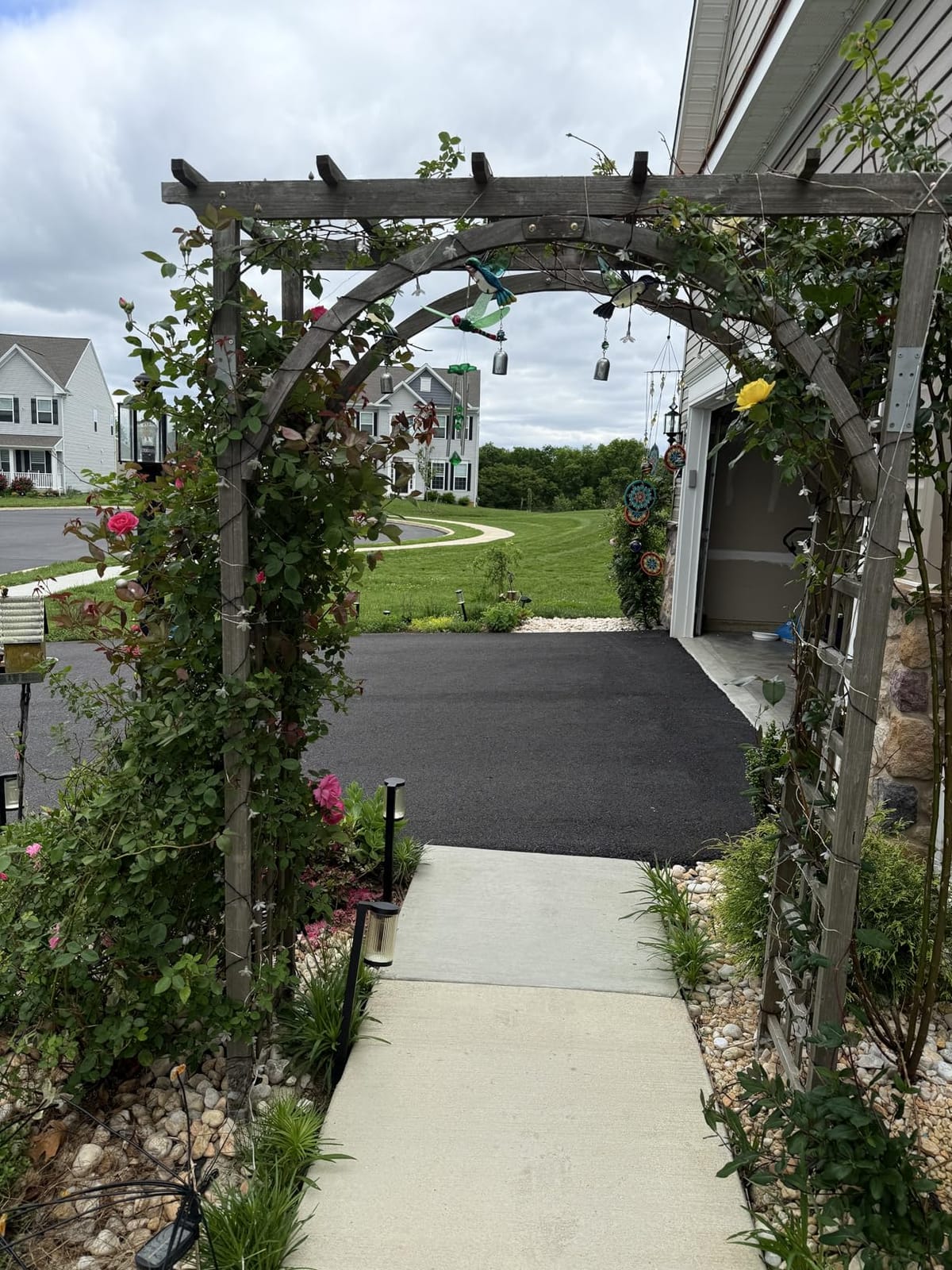 7Ft Dark Brown Wooden Garden Arbor Arch Trellis | Heavy duty wood pergola archway for climbing roses vines, perfect for patio lawn courtyard wedding ceremony decor customer photo 1