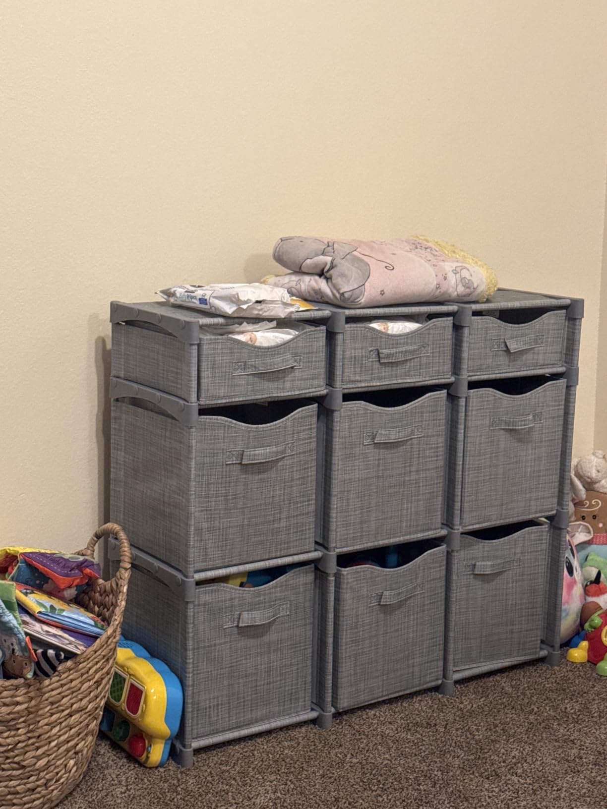 Cube Storage Organizer with 9 Storage Bins Included - Storage Cubes for Home Organization, Toy Storage, Office Storage, Living Room Storage, and General Storage Solution (Grey) customer photo 1