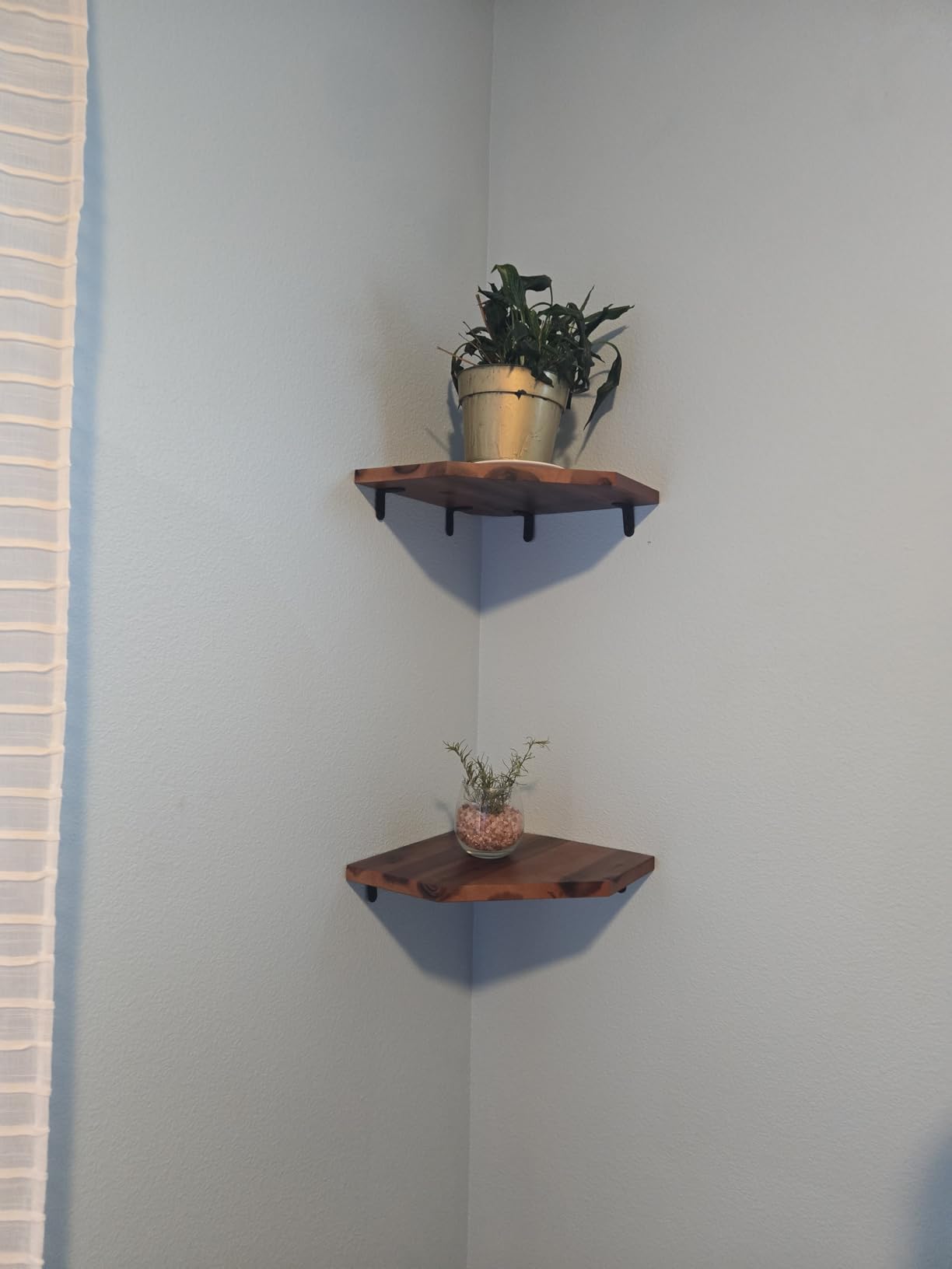 Demigo Corner Shelf Wall Mount, 2-Pack Acacia Wood Floating Corner Shelves | 11.8 x 16.5 in Wall Mounted Triangle Shelves for Bedroom, Living Room, Bathroom & Kitchen, Durable Storage Display Decor customer photo 1