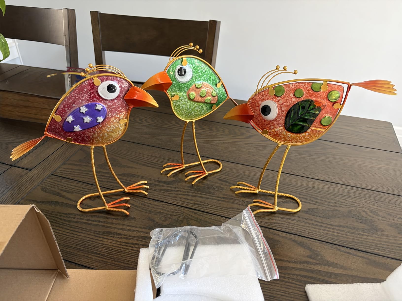 LEGIFO Garden Decor for Outside,Funny Metal & Glass Bird Decor for Indoor & Outdoor Set of 3,Yard Art Decor,Garden Art Statues Decorations,Colorful and Patriotic customer photo 2