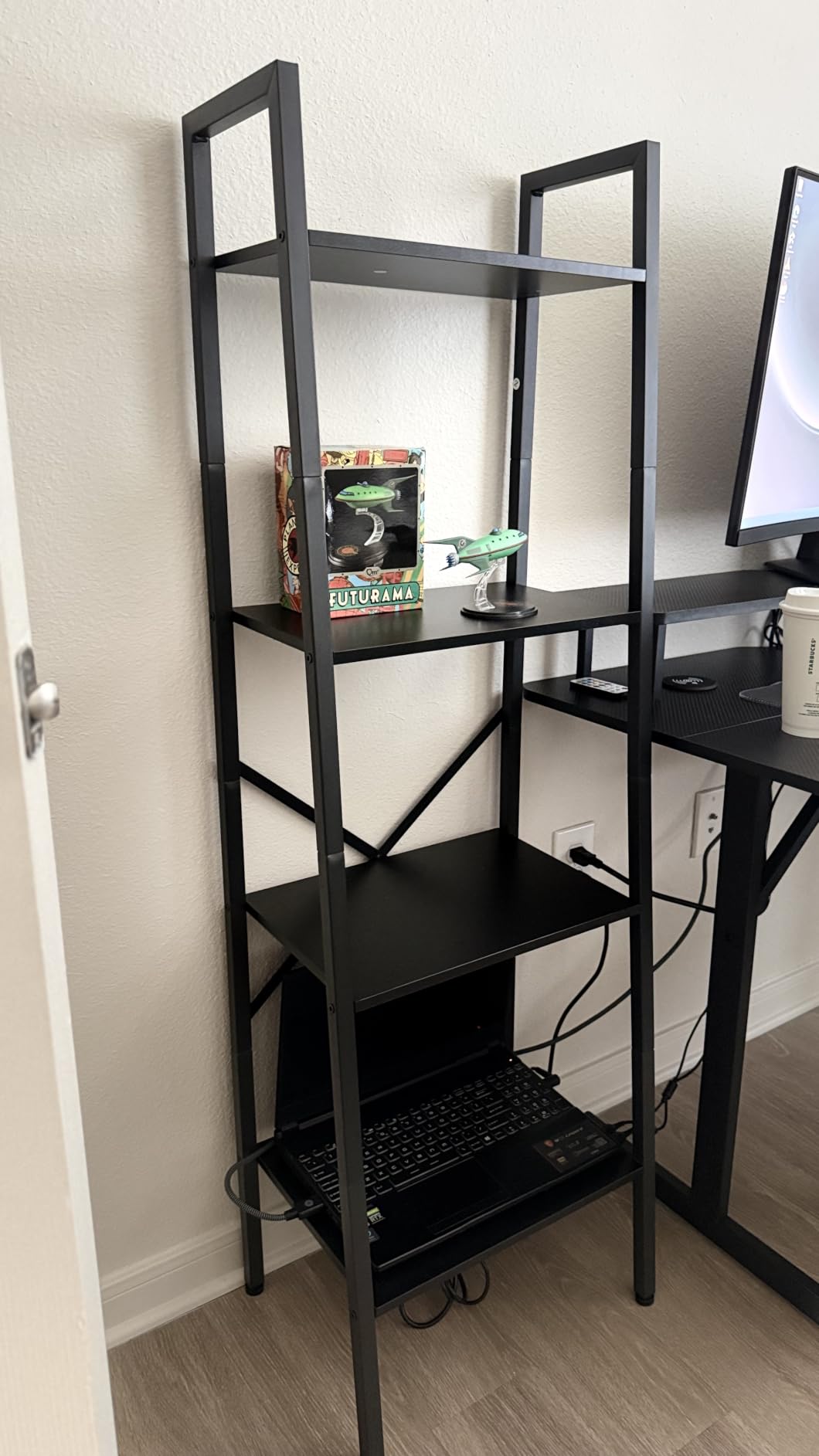 Hoctieon Industrial Ladder Bookshelf, Multifunctional Ladder Shelf, 5-Tier Tall Bookshelf, Open Ladder Shelf Bookcase, for Living Room, Home Office, Kitchen, Bedroom, Metal Frame, Rustic Brown customer photo 1