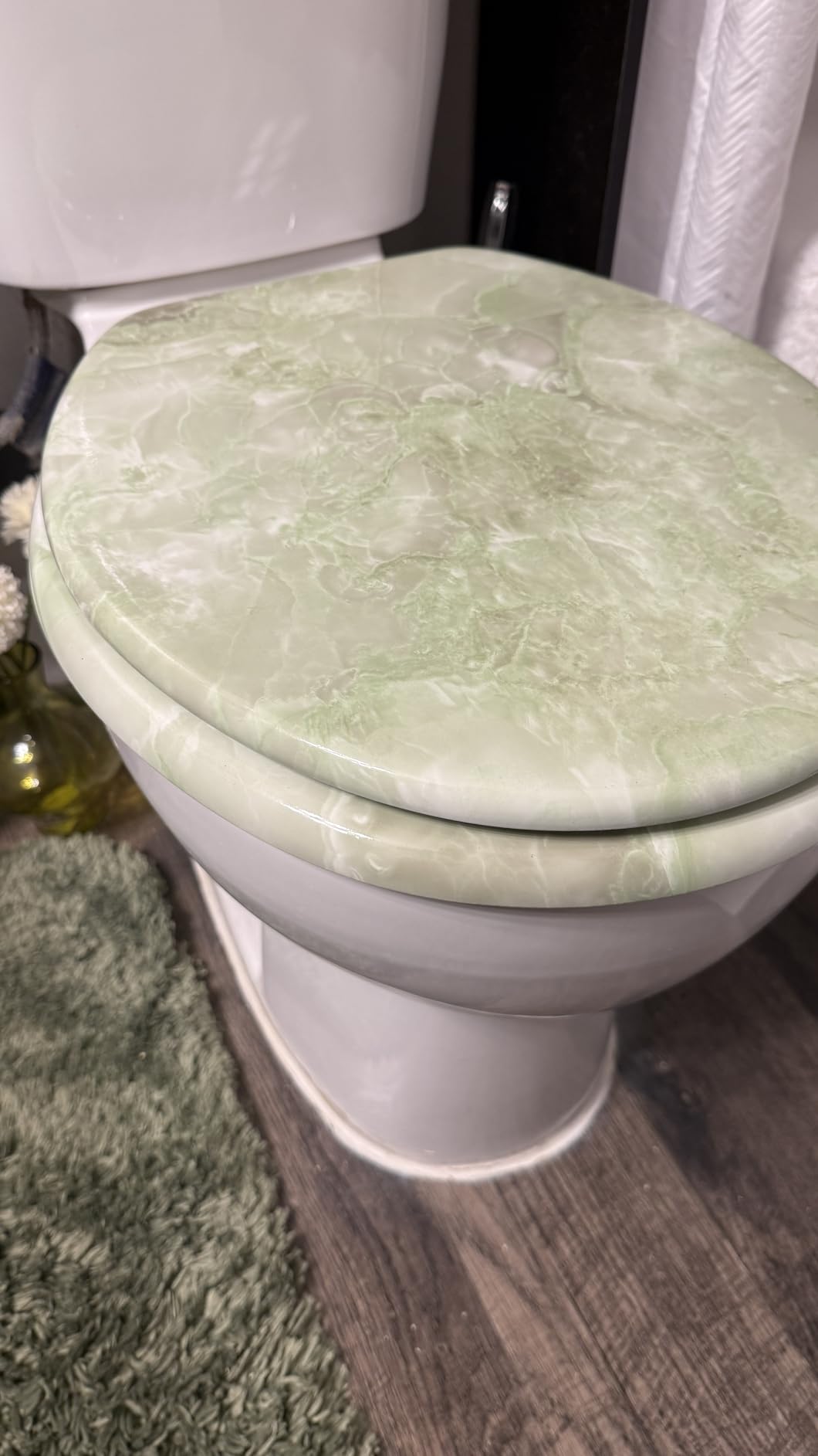 Angol Shiild Marble Toilet Seat, Zinc Alloy Hinges (Round, Green) customer photo 1