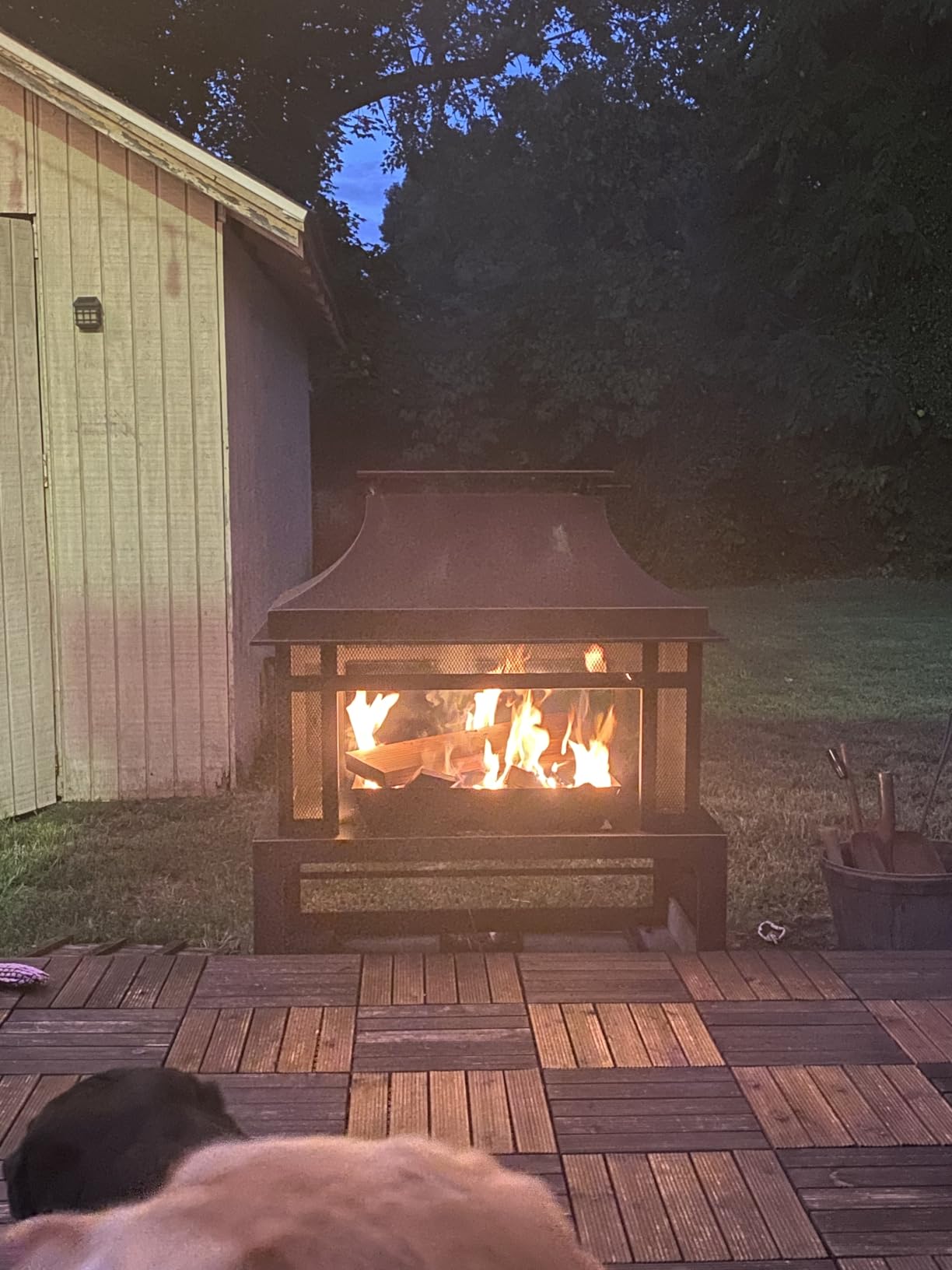Outdoor Wood Burning Fireplace with Wood Storage and Removable Fire Grill - 40 Inch Large Metal Wicker Base Fire Pit for Patio Garden Deck Backyard, Black customer photo 1