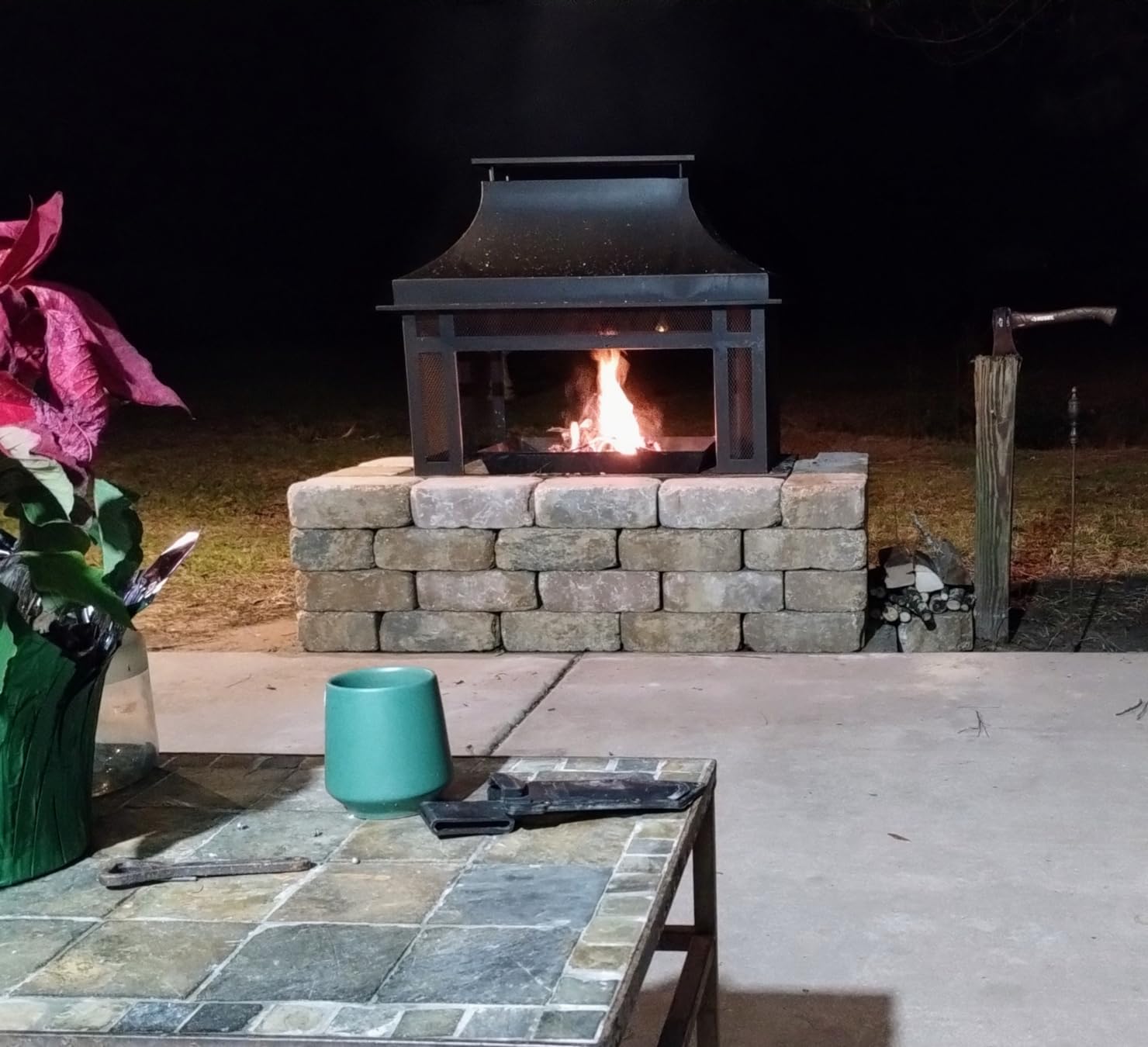 Outdoor Wood Burning Fireplace with Wood Storage and Removable Fire Grill - 40 Inch Large Metal Wicker Base Fire Pit for Patio Garden Deck Backyard, Black customer photo 2