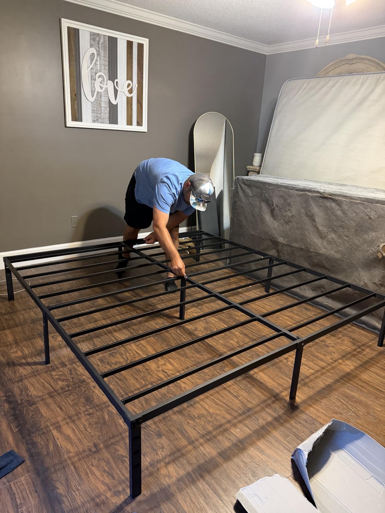 NEW JETO Metal Bed Frame, Queen Size Bed Frame with Storage Space, 18 Inch | Heavy Duty Sturdy Mattress Foundation, Easy Assembly, No Box Spring Needed, Black customer photo 2