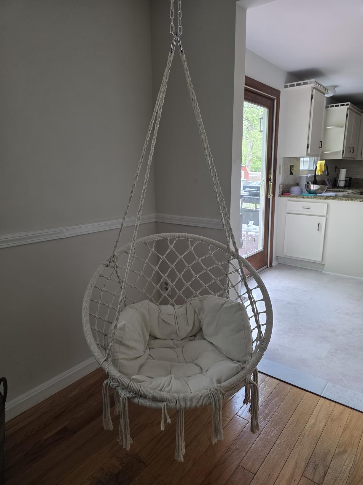 KROFEM Hammock Chair Swing Chair with Boho Medium Cushion, Macrame Hanging Chair for Bedroom, Indoor, Outdoor, Balcony, Porch, Beige customer photo 1
