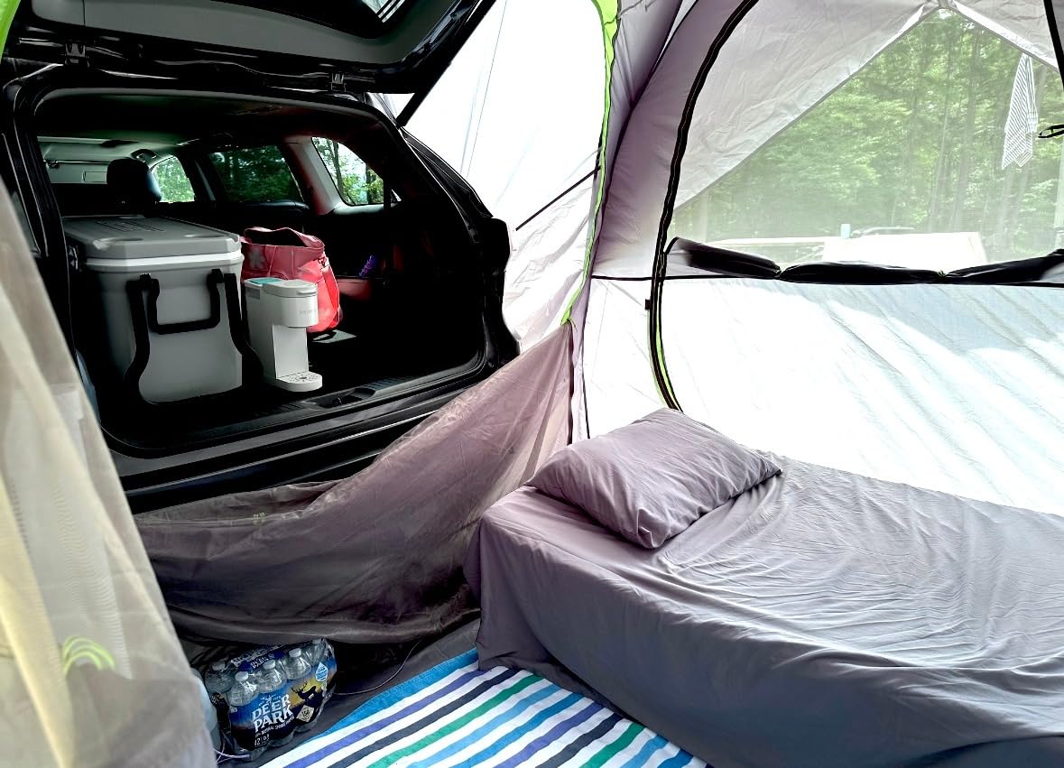 JOYTUTUS SUV Tent for Camping with Rainfly, Double Door Design Car Tent with Aluminum Poles, SUV Tailgate Tent with Waterproof PU2000mm Double Layer for 4-8 Person, Orange customer photo 2