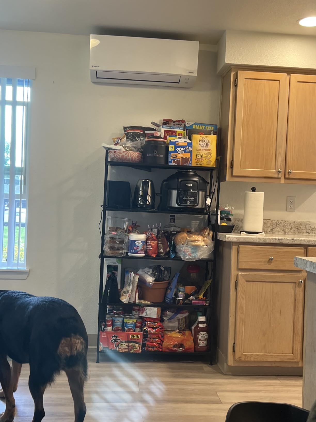 SONGMICS 5-Tier Metal Storage Rack, Shelving Unit with X Side Frames, Dense Mesh, 12.6 x 23.6 x 57.3 Inches, for Entryway, Kitchen, Living Room, Bathroom, Ink Black UBSC165B01 customer photo 1
