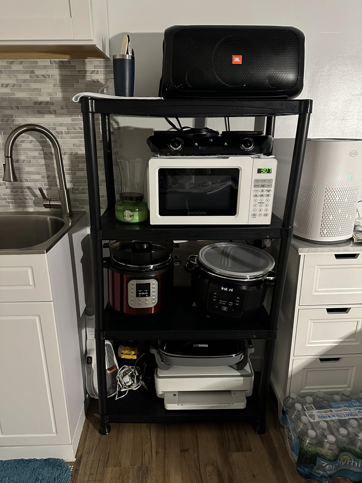 SONGMICS 5-Tier Metal Storage Rack, Shelving Unit with X Side Frames, Dense Mesh, 12.6 x 23.6 x 57.3 Inches, for Entryway, Kitchen, Living Room, Bathroom, Ink Black UBSC165B01 customer photo 2