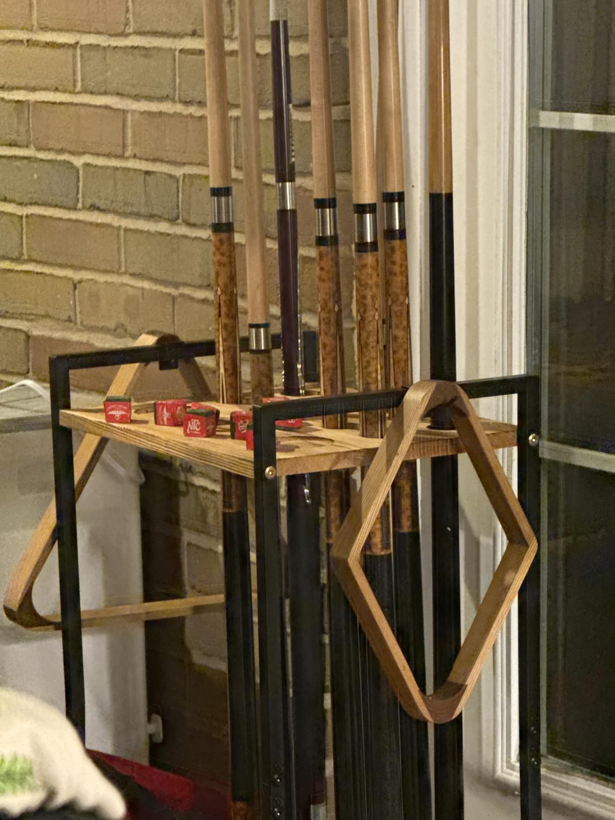 Pool Stick Holder, 10-Hole Wooden Freestanding Billiard Cue Racks Natural | Cue Stick Holder for Game Room Billiard Room Decor Club Pool Table Accessories, Pool Cue Stand Store Balls, Cups, Triangles customer photo 1