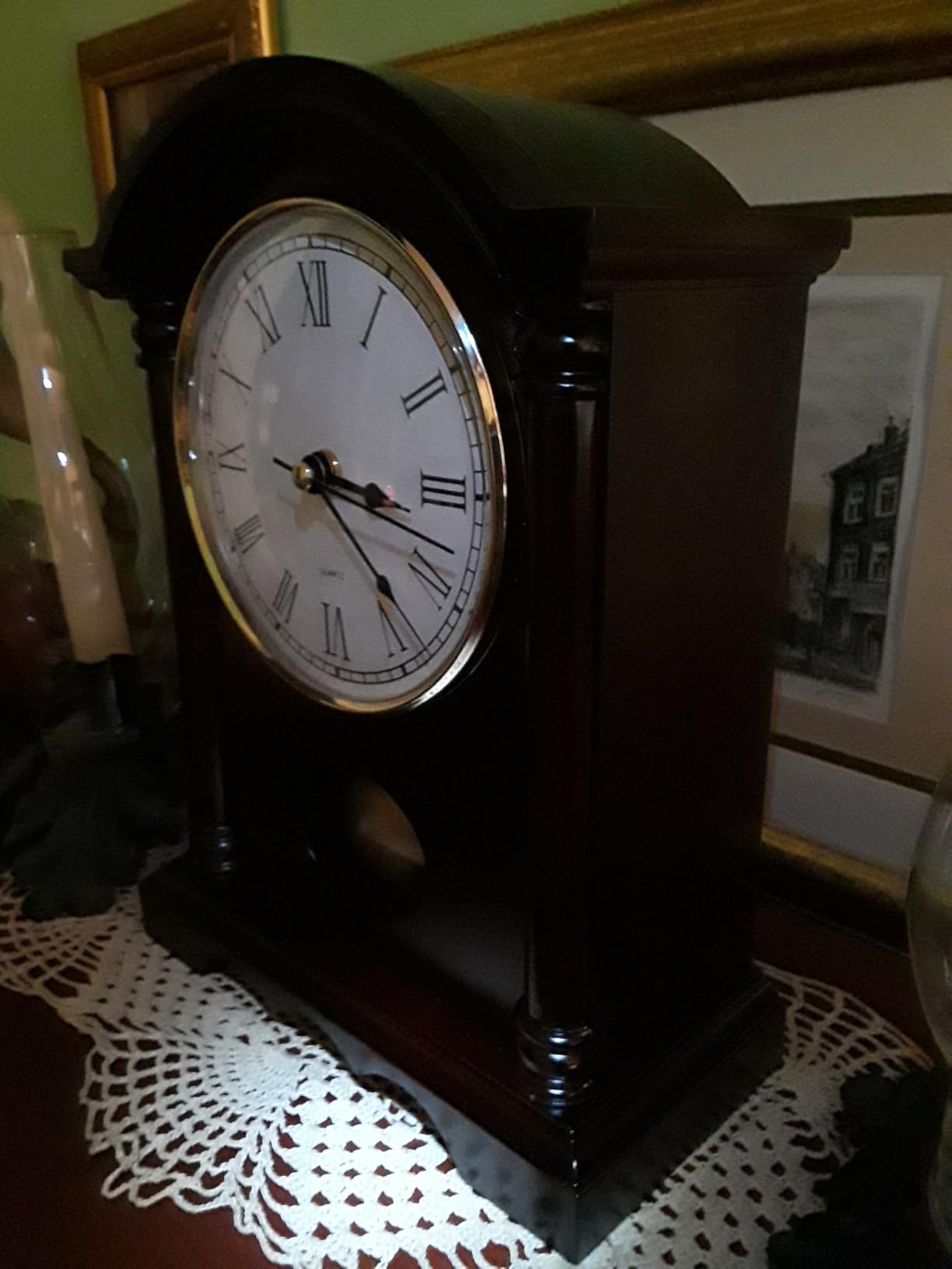 AYRELY Classic Grandfather Mantel Clock for Living Room Deco, Elegant Wooden Finish, Gold-Tone Pendulum, Desk Clock for Living Room, Bedroom, Farmhouse Decor customer photo 2