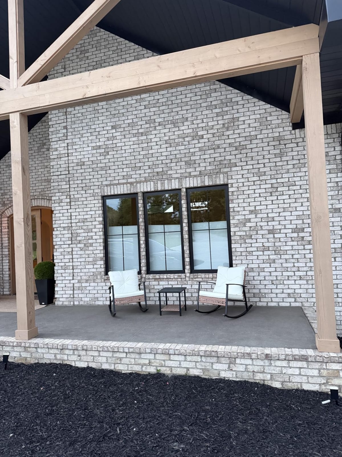 3-Piece Rocking Bistro Set, Outdoor Patio Furniture with Thick Cushions and 2-Tier Coffee Table, Oversize Rattan Conversation Set for Garden, Balcony, Backyard (Beige) customer photo 1