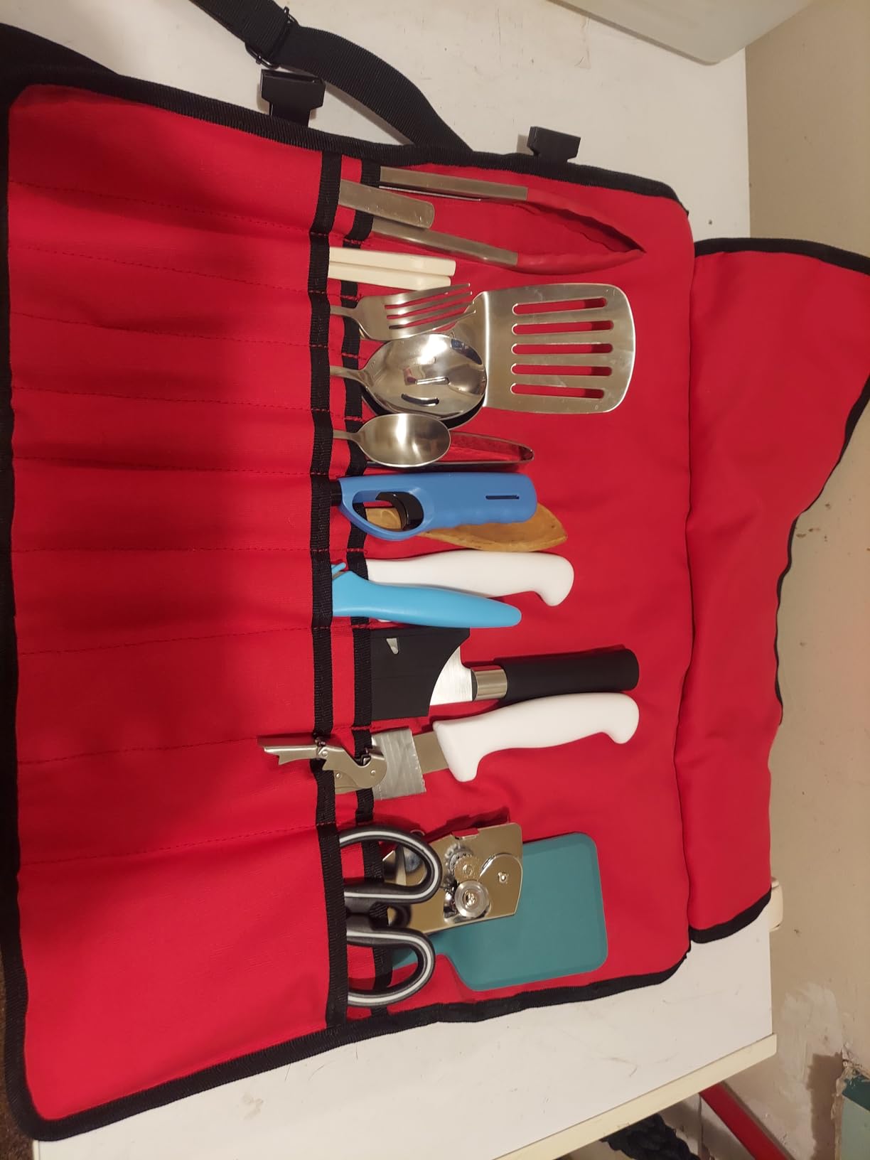 Chef Knife Bag With 24 Slots Cutlery Knives Holders Protectors, Kitchen Travel Cooking Tools, Portable Canvas Knife Roll Storage Bag Chef Case for Camping or Working with an Adjustable Shoulder Strap customer photo 2
