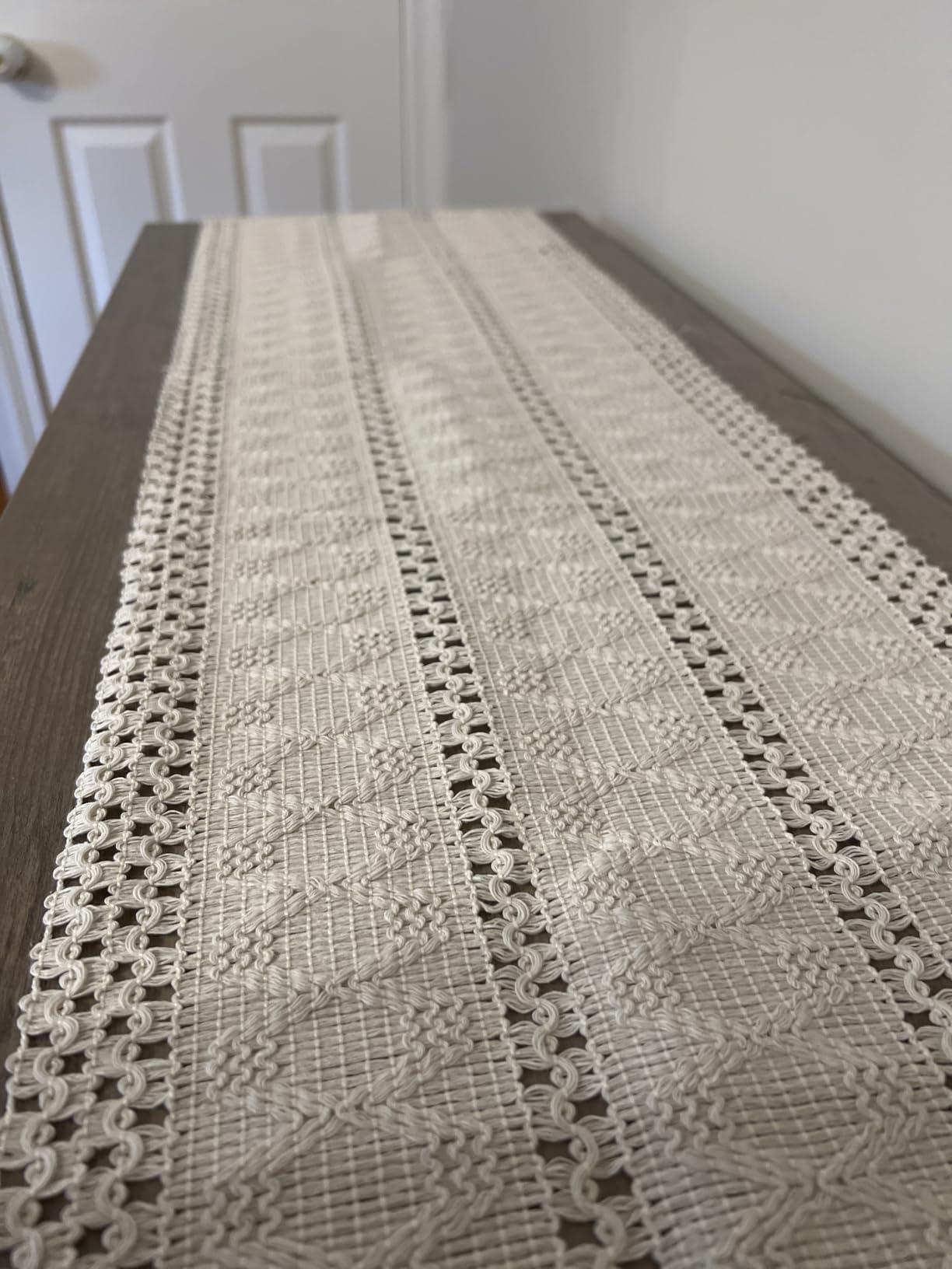 Macrame Table Runner Cream Beige Boho Table Runners with Tassels Hand Woven Cotton Table Runner Rustic Farmhouse Table Runners for Bohemian Kitchen Dining Table(12x71in) customer photo 1